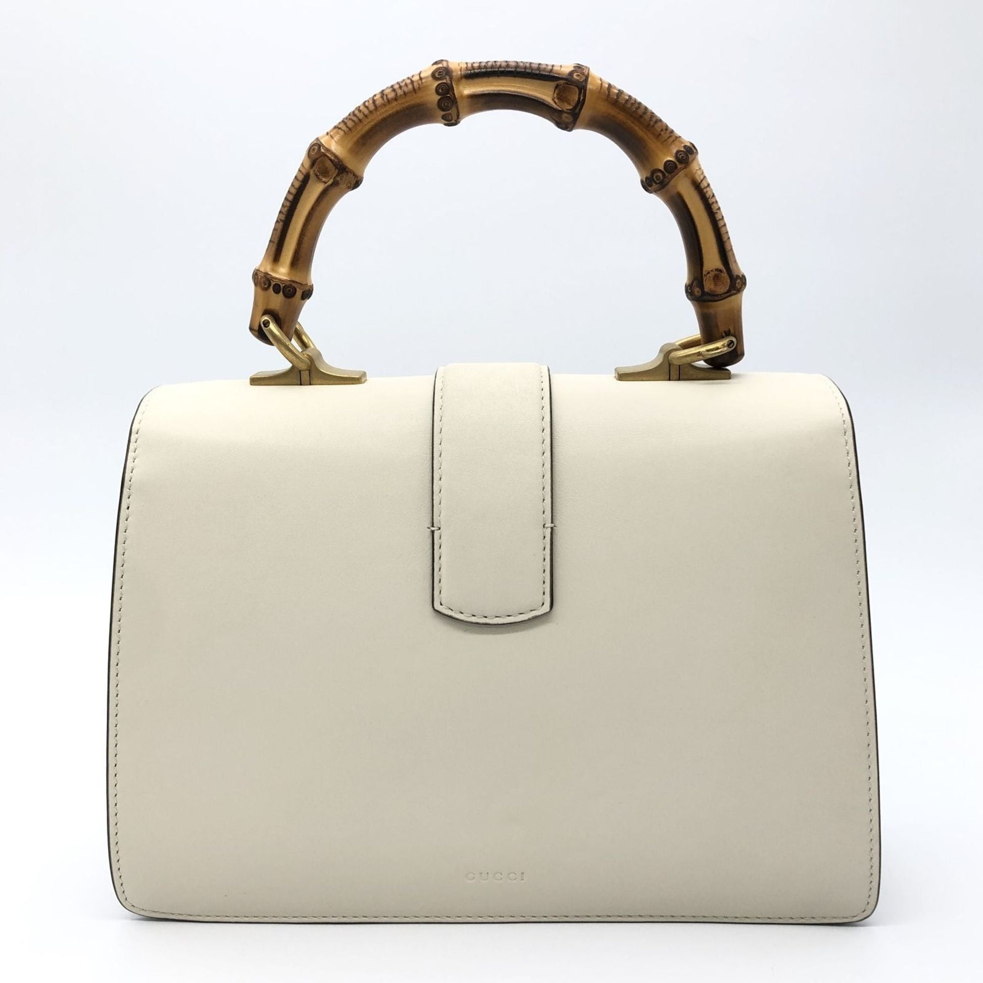 Gucci Ivory Navy Red Color Bamboo Leather Handbag