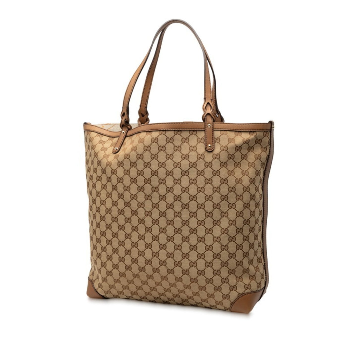 Gucci Gg Canvas Beige Brown Gg Canvas Leather Tote Bag