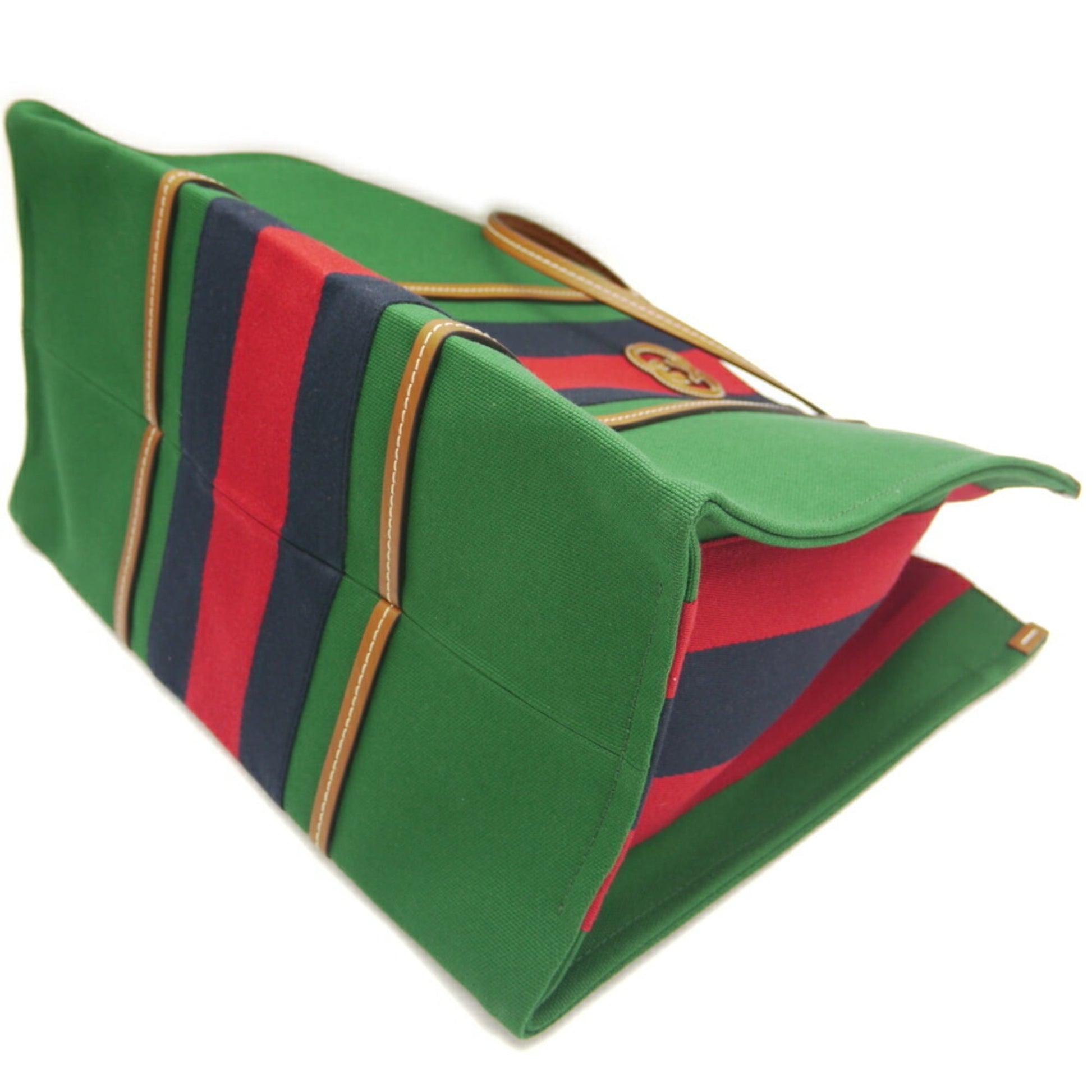 Gucci Green Canvas Leather Shoulder Bag Tote Bag