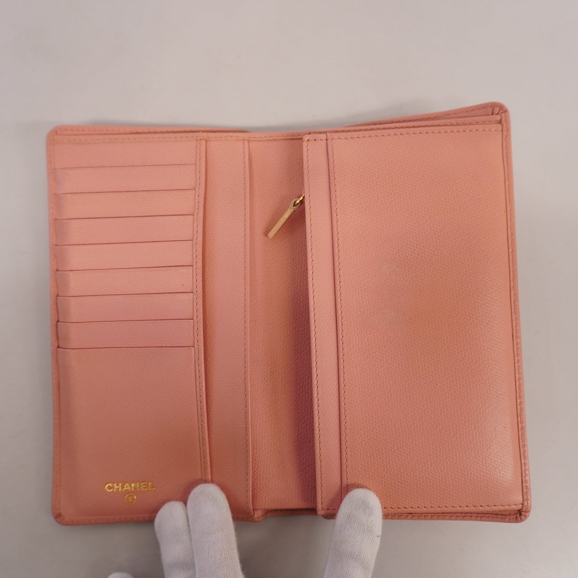 ChanelAuth  Coco Button Gold Hardware Women's Leather Long Wallet [bi-fold] Pink