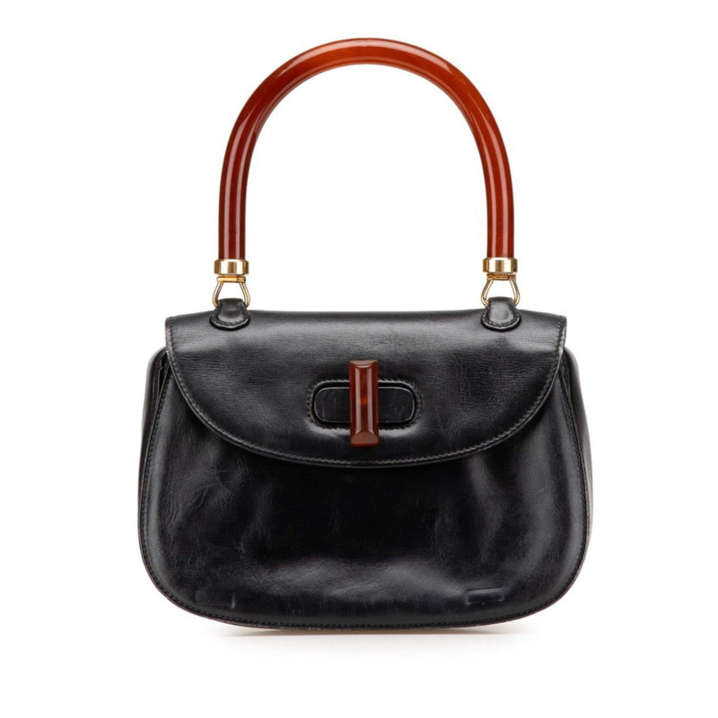 Gucci Black Brown Leather Plastic Handbag