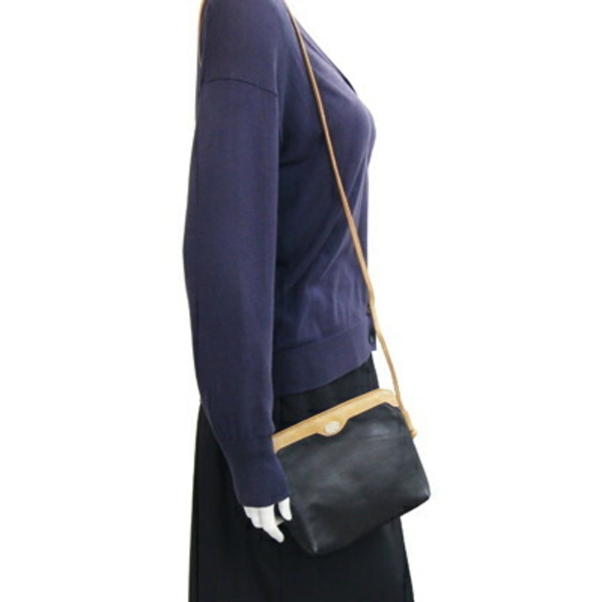 Gucci Black Light Brown Leather Pochette Shoulder Bag