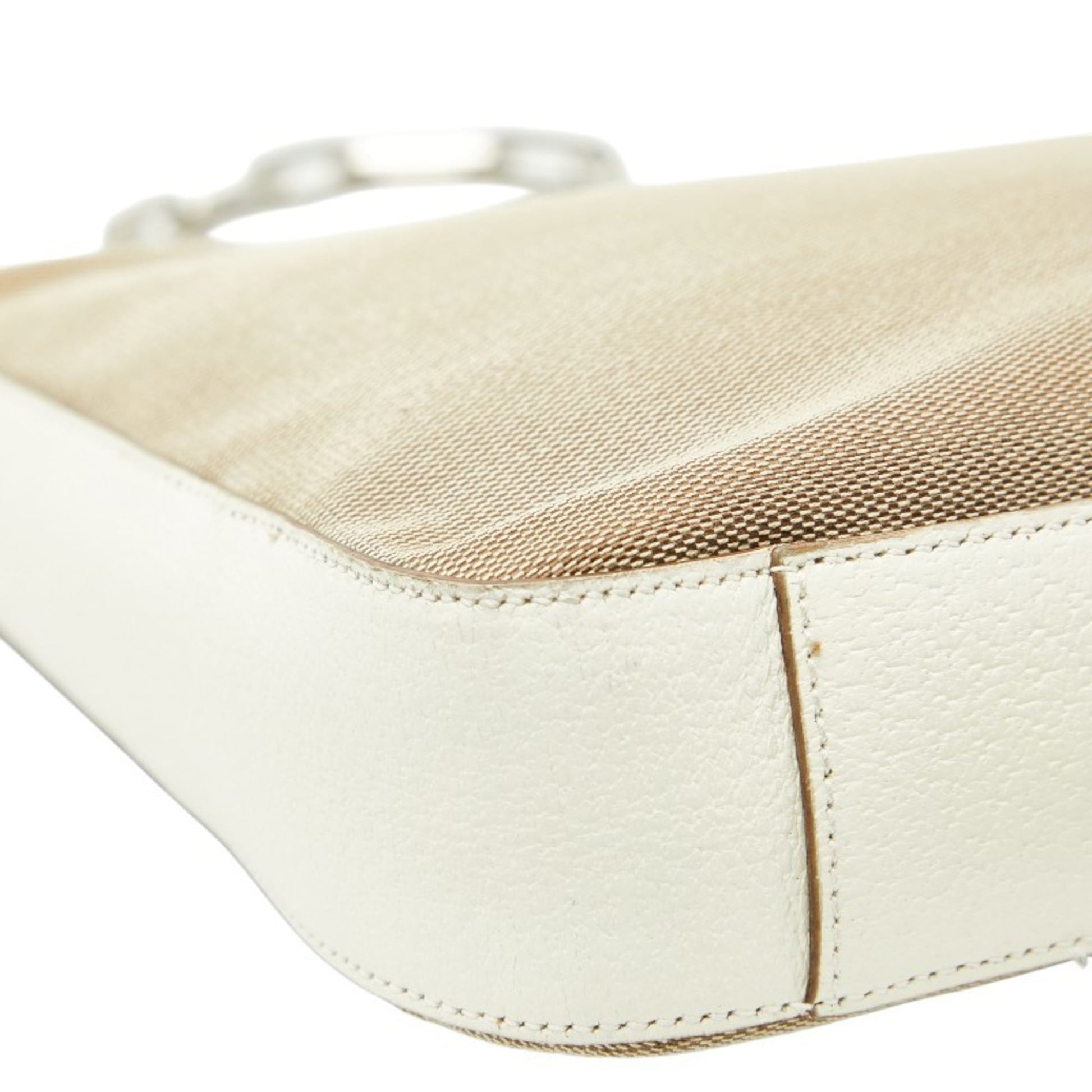 Gucci Beige White Canvas Leather Shoulder Bag