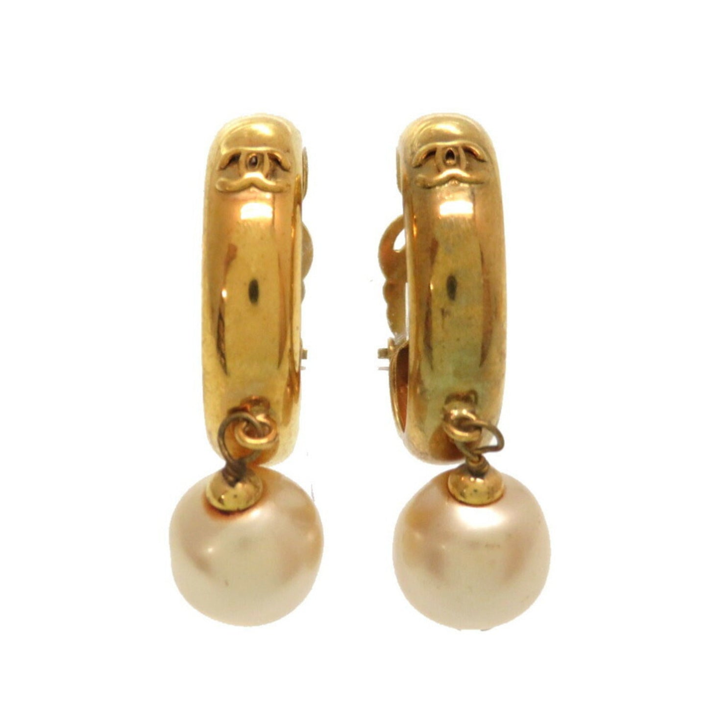 Chanel   Fake Pearl Loop Coco Mark 93P Gold Earrings Accessories
