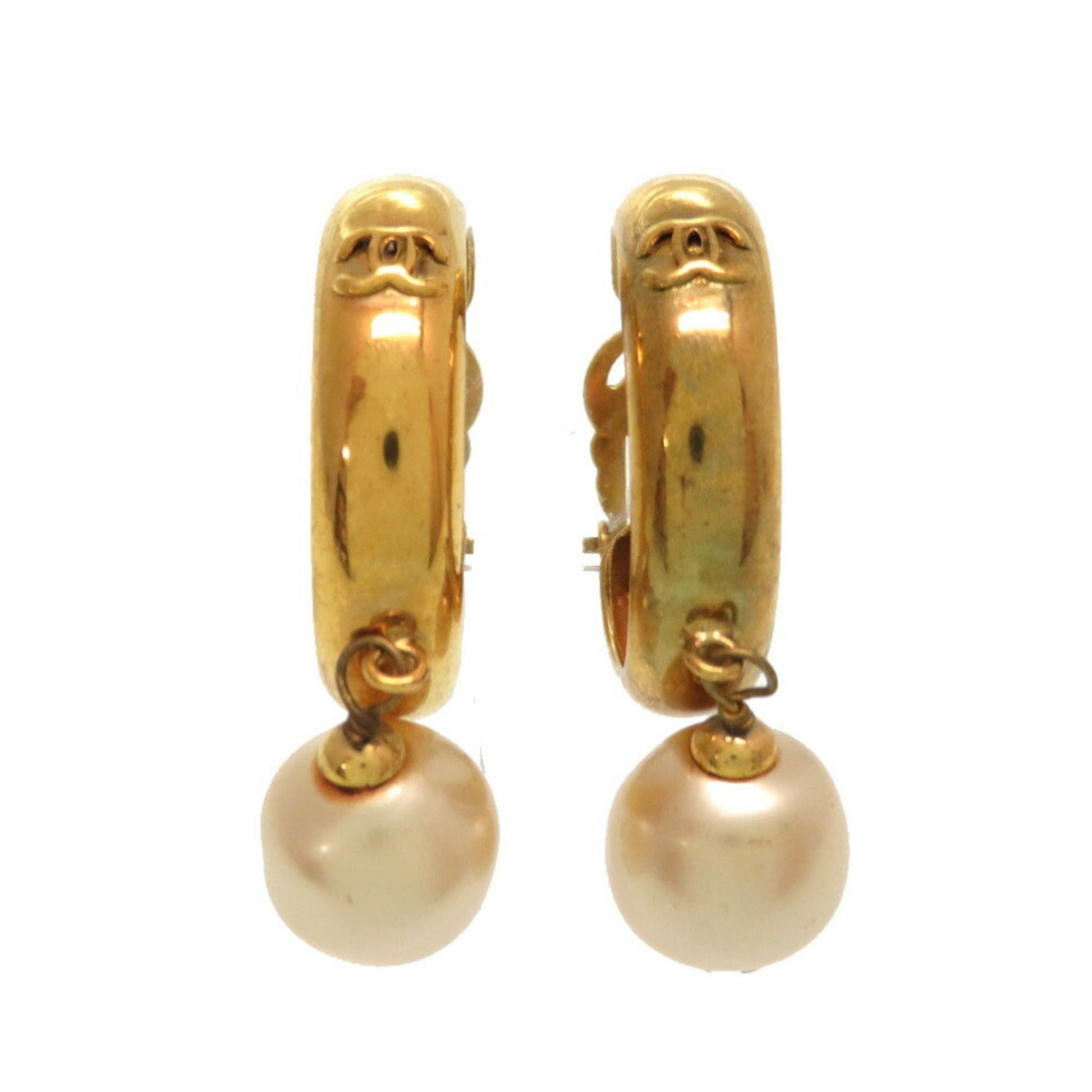 Chanel   Fake Pearl Loop Coco Mark 93P Gold Earrings Accessories