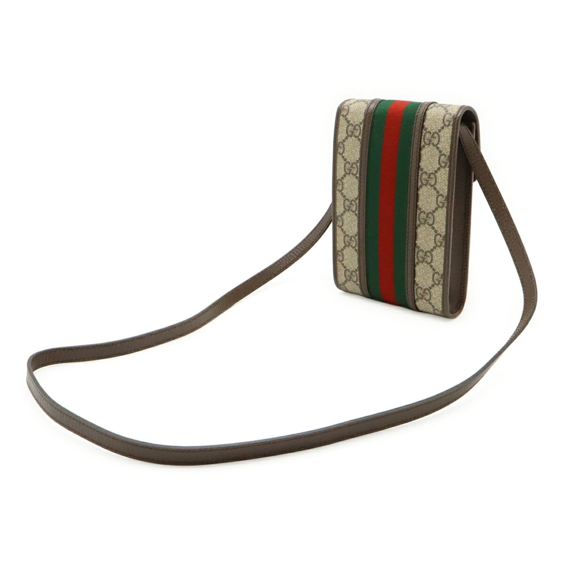Gucci Beige Brown Green Red Color Gg Supreme Canvas Leather Pochette Shoulder Bag