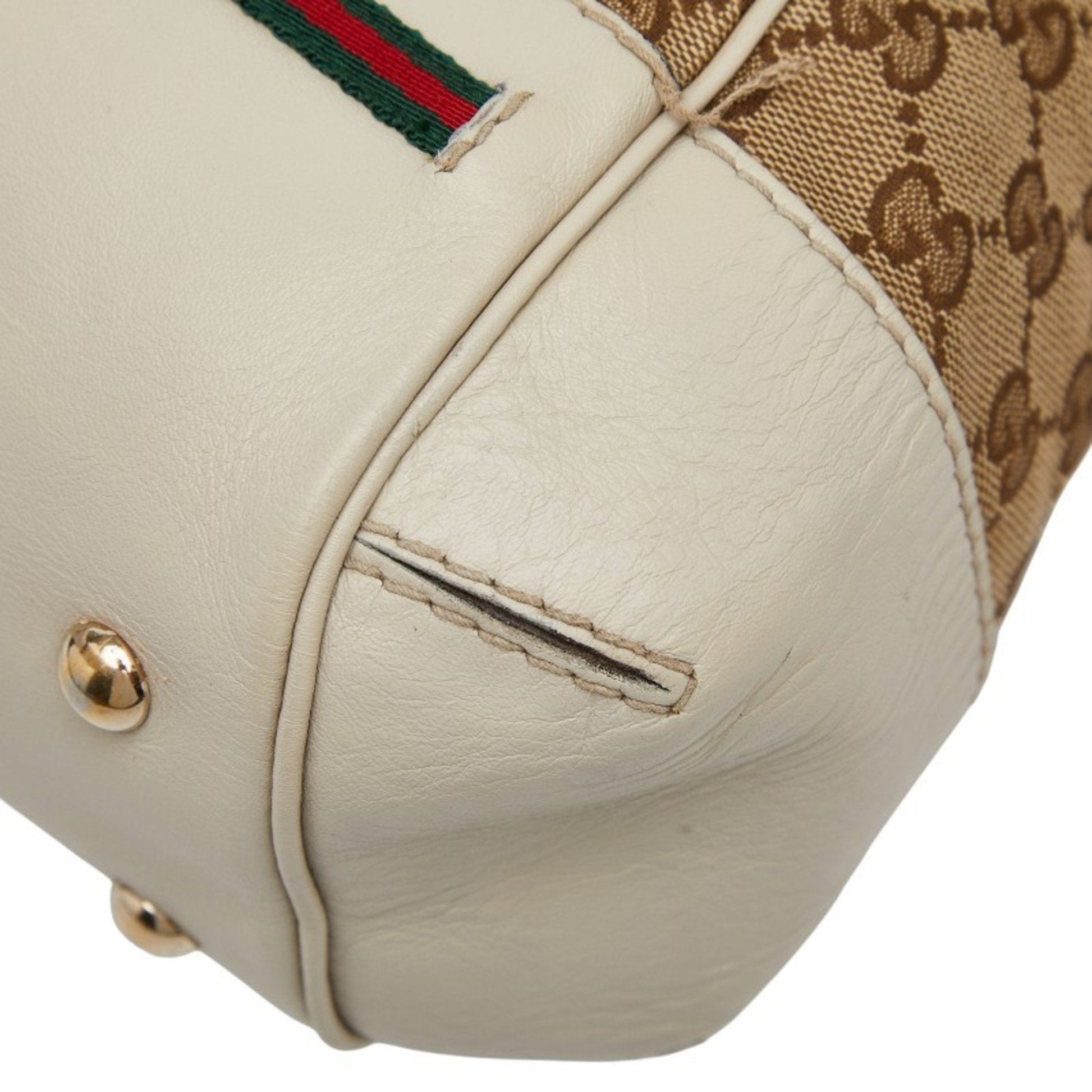 Gucci Beige Ivory Canvas Leather Shoulder Bag Tote Bag