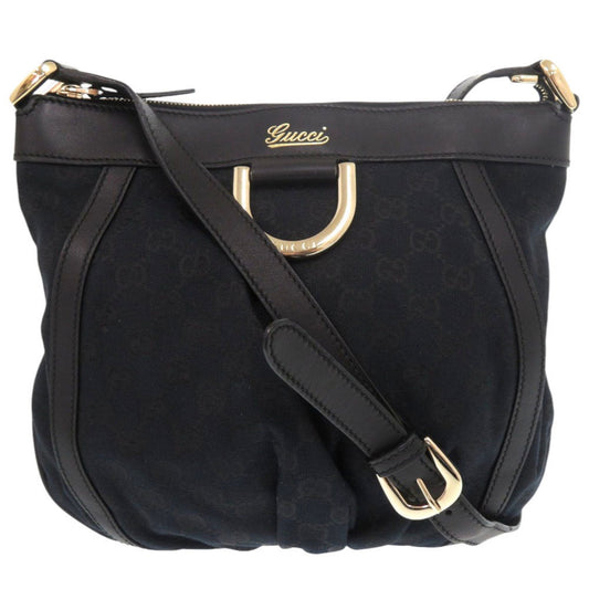 Gucci Black Gg Canvas Leather Shoulder Bag