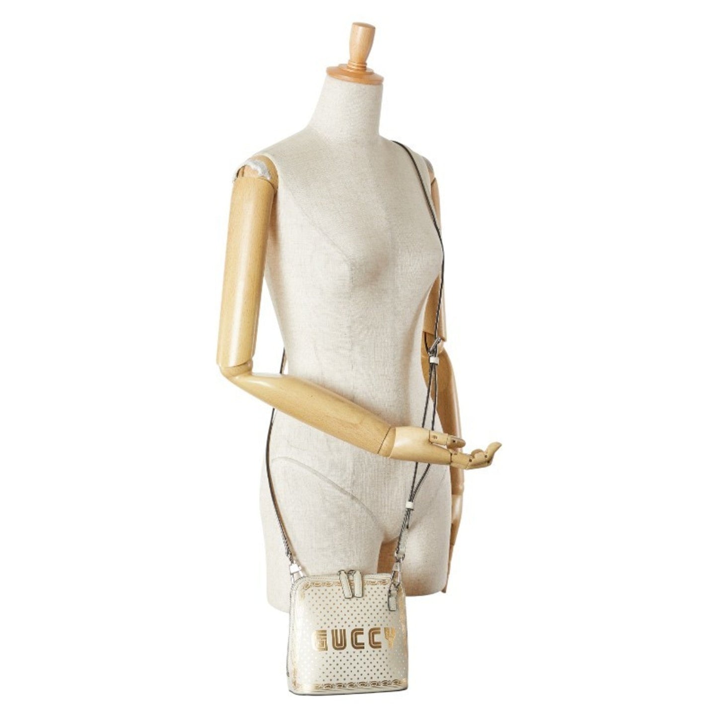Gucci Gold White Leather Shoulder Bag