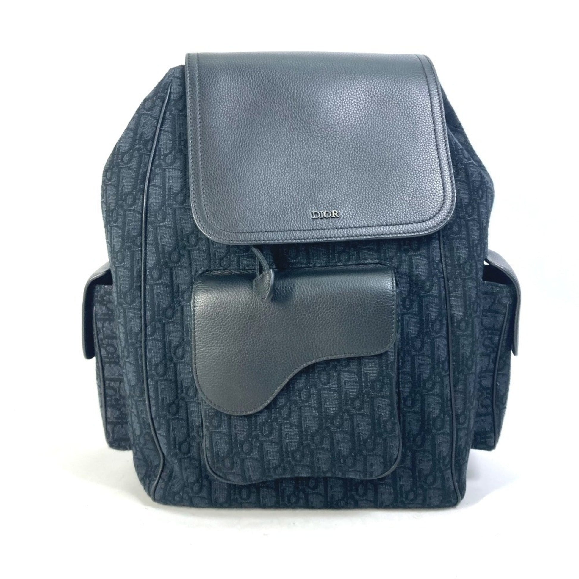 Dior Handbag Christian Backpack Leather Canvas Black Canvas Leather Backpack