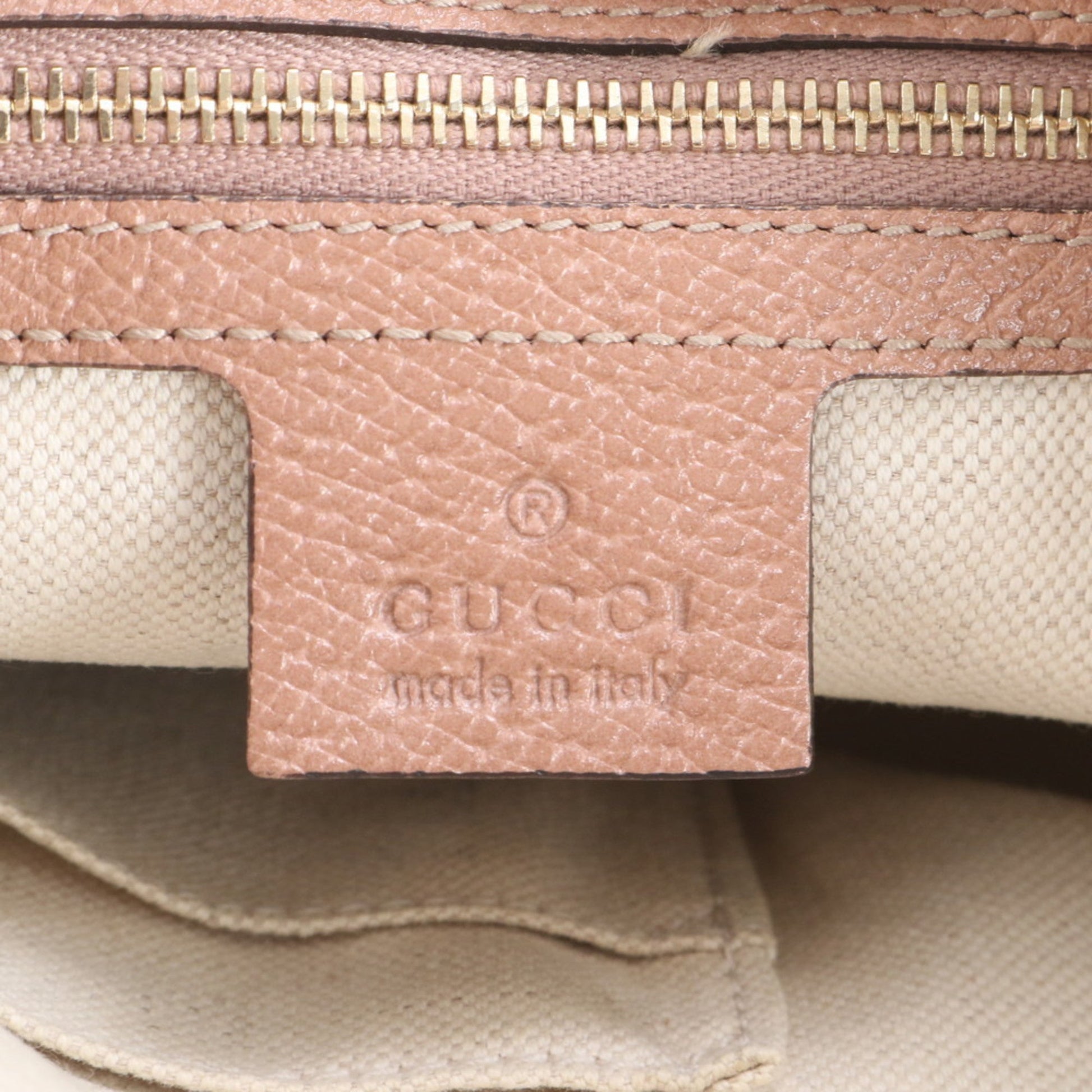 Gucci Pink Beige Leather Canvas Tote Bag