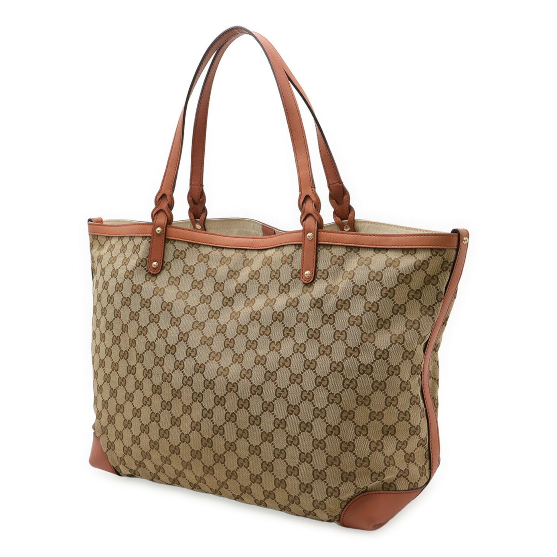 Gucci Beige Pink Canvas Leather Shoulder Bag Tote Bag