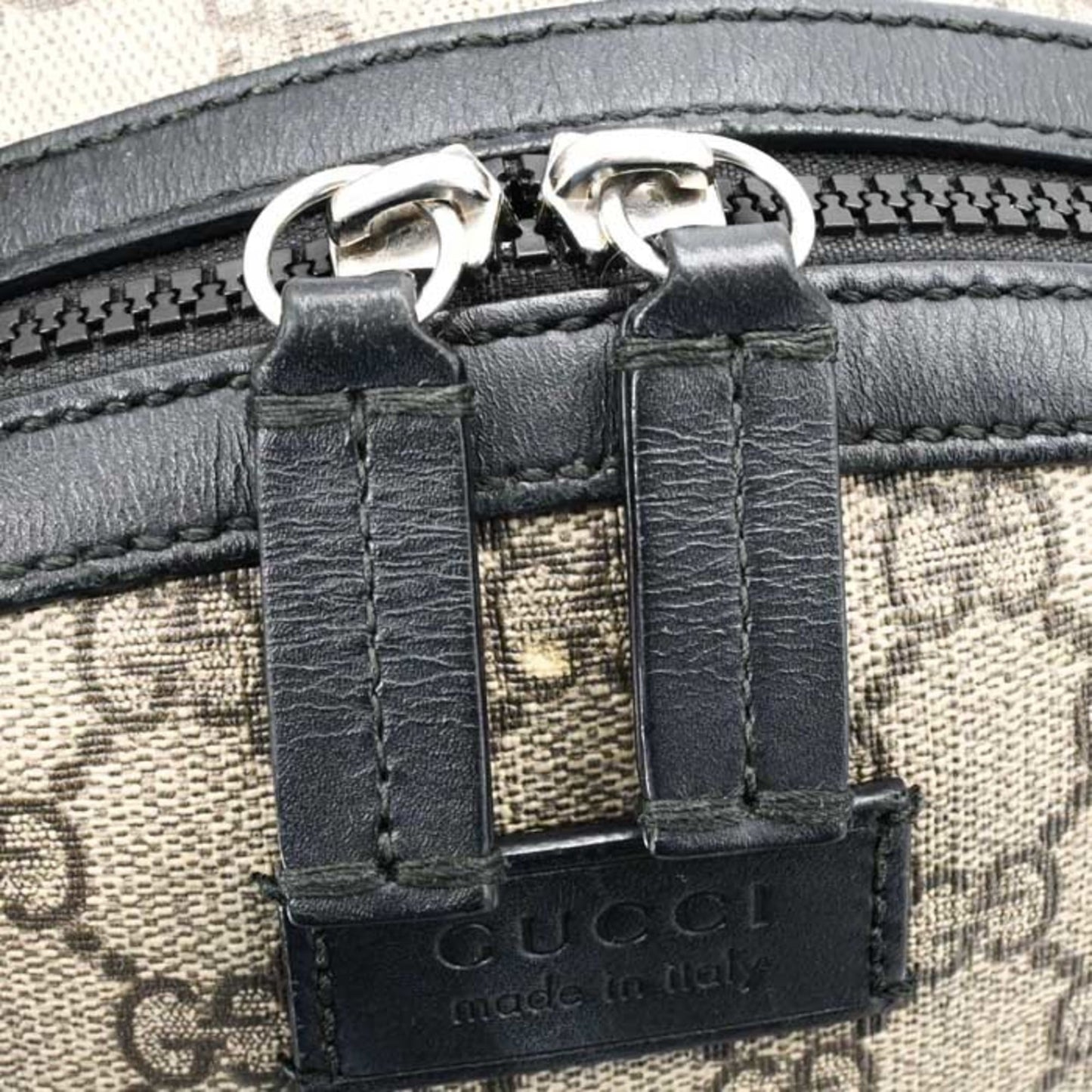 Gucci Beige Black Gg Supreme Leather Backpack