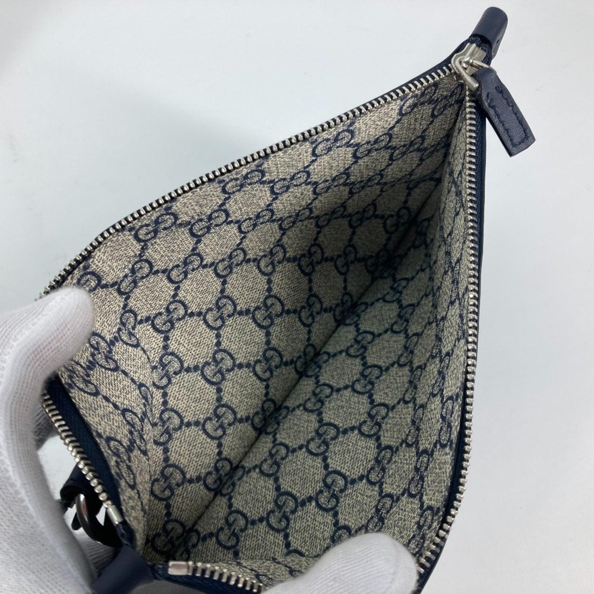 Gucci Beige Black Dark Navy Canvas Leather Shoulder Bag Tote Bag