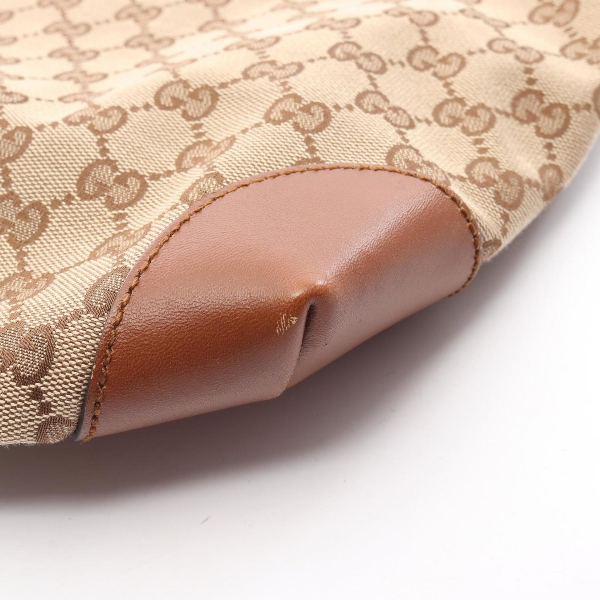 Gucci Beige Brown Canvas Leather Shoulder Bag