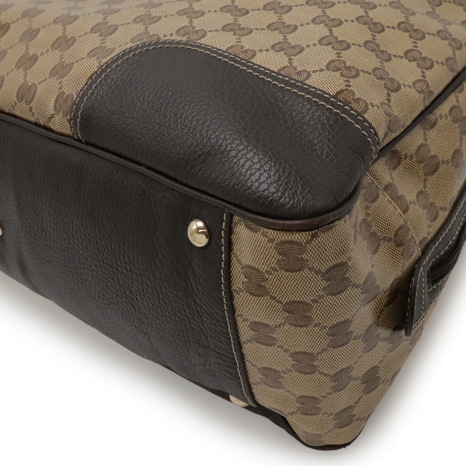 Gucci Beige Brown Dark Brown Green Khaki Red Color Coated Canvas Leather Boston Bag Handbag