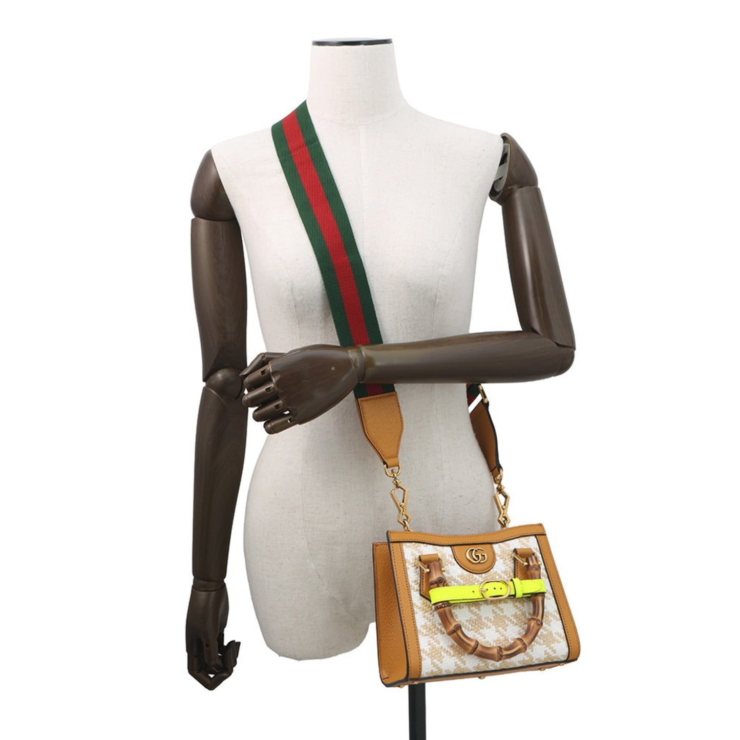 Gucci Light Brown White Raffia Leather Handbag