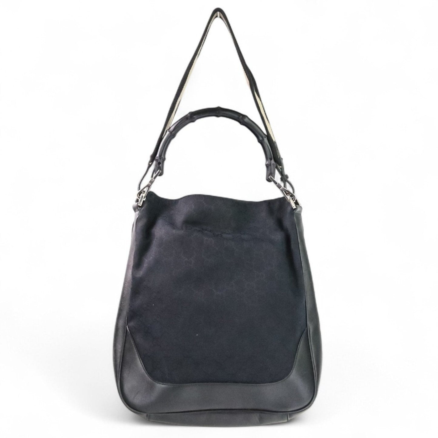 Gucci Black Leather Gg Canvas Handbag Shoulder Bag