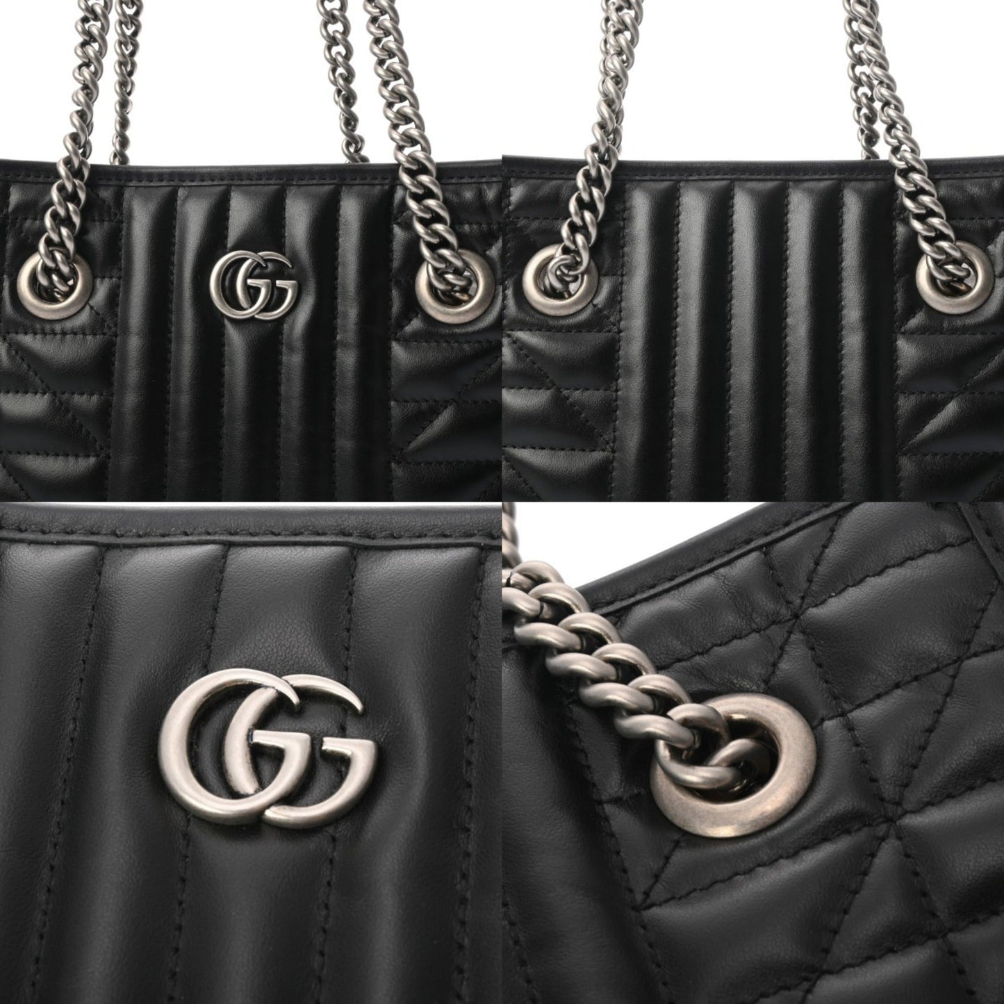 Gucci Black Silver Leather Tote Bag