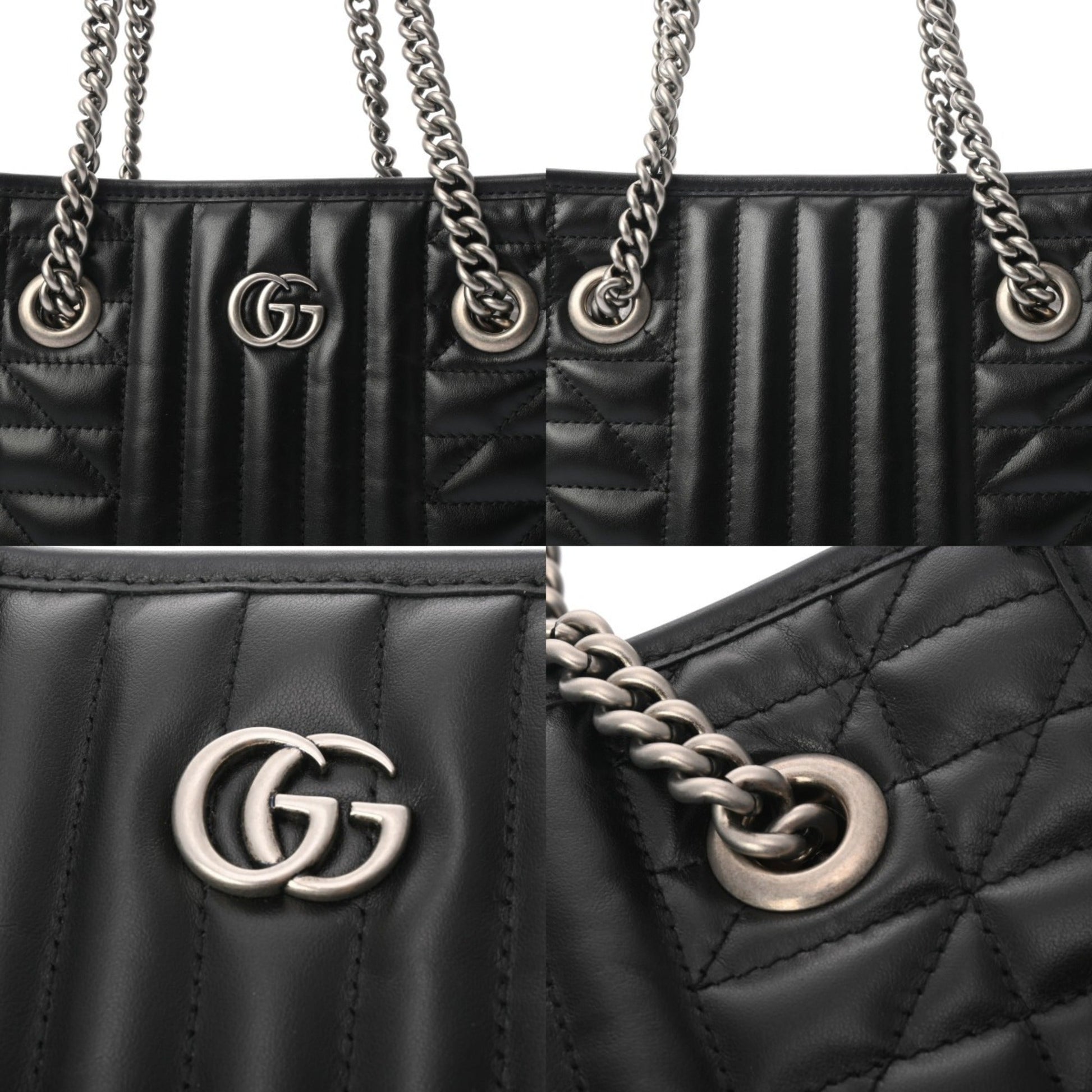 Gucci Black Silver Leather Tote Bag