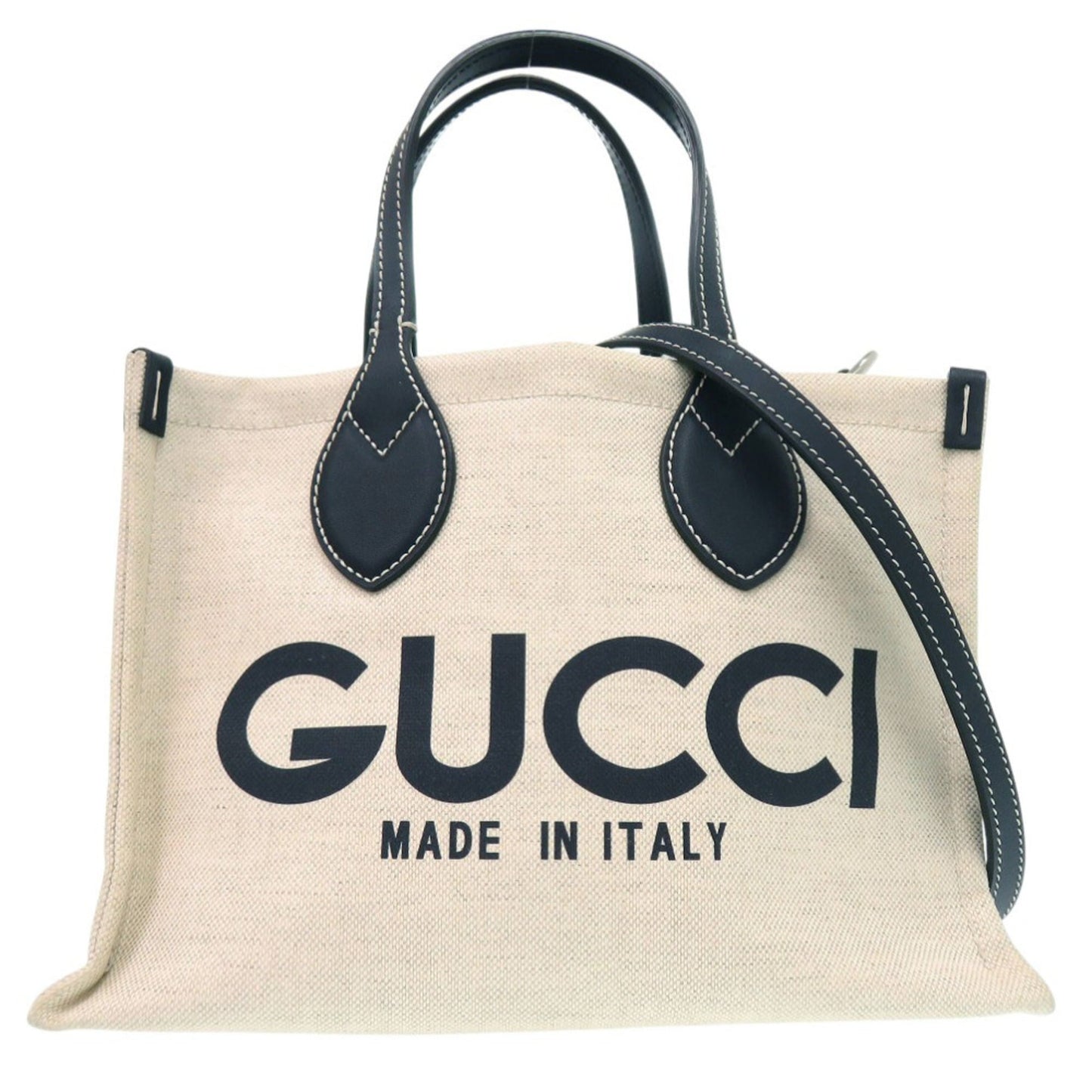Gucci Navy Canvas Leather Tote Bag