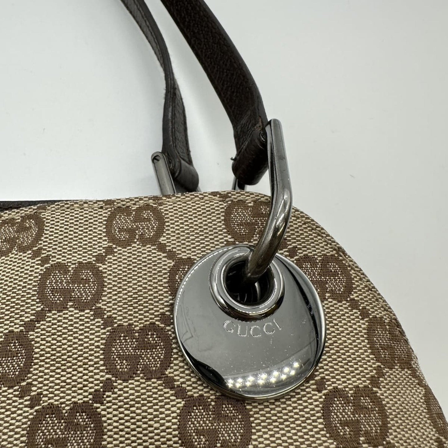 Gucci Gg Canvas Beige Gg Canvas Leather Shoulder Bag Tote Bag