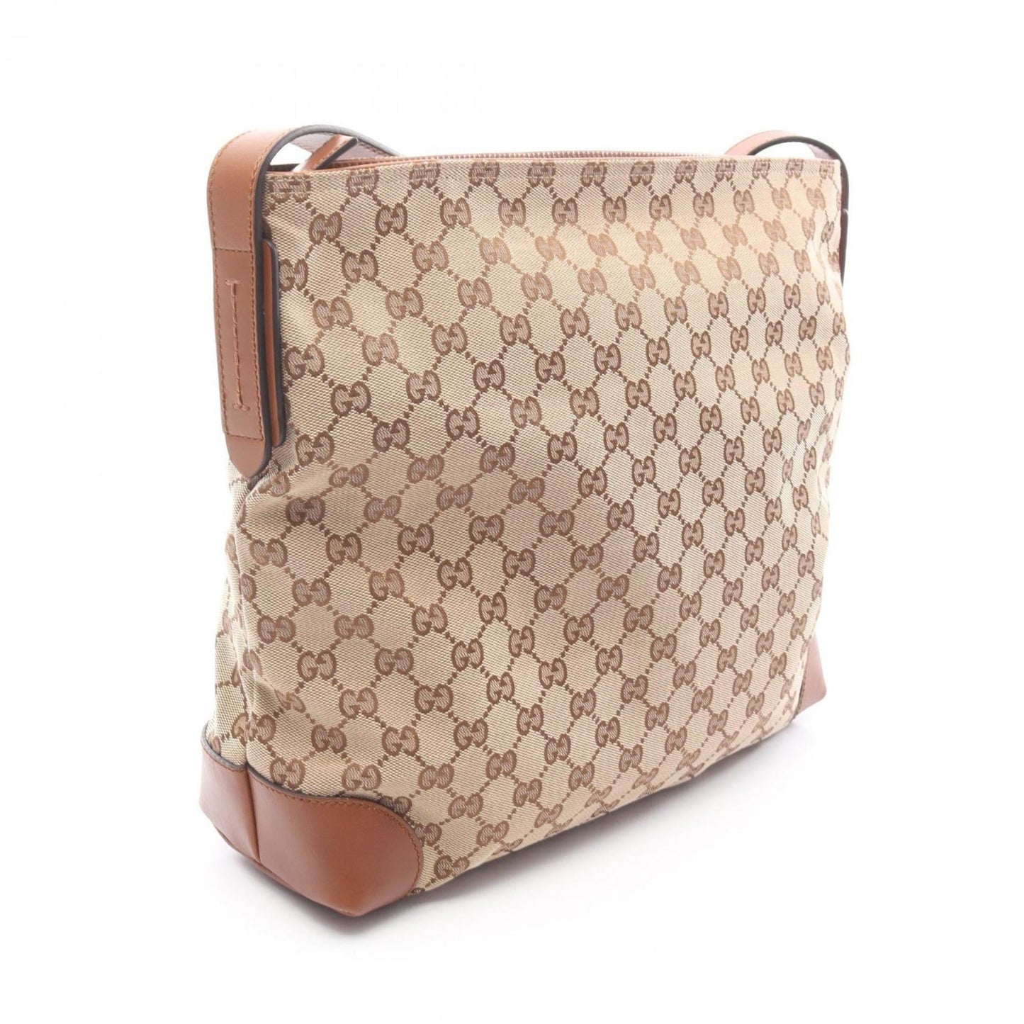Gucci Beige Brown Canvas Leather Shoulder Bag