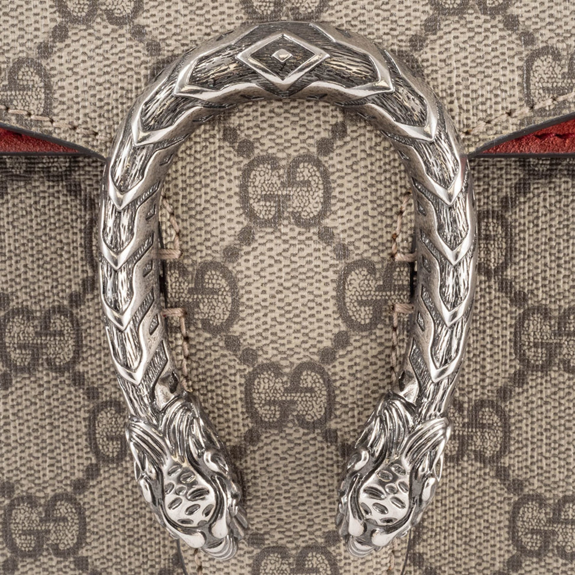 Gucci Beige Red Color Gg Supreme Leather Shoulder Bag
