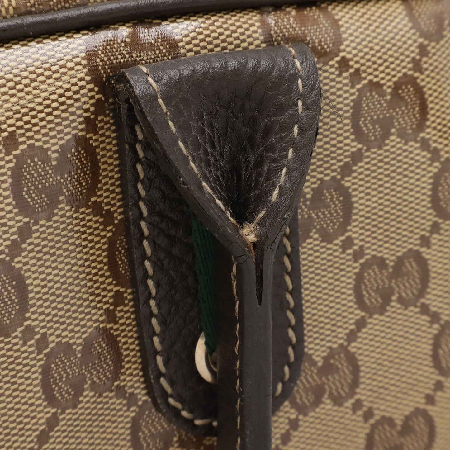 Gucci Beige Brown Dark Brown Green Khaki Red Color Coated Canvas Leather Boston Bag Handbag