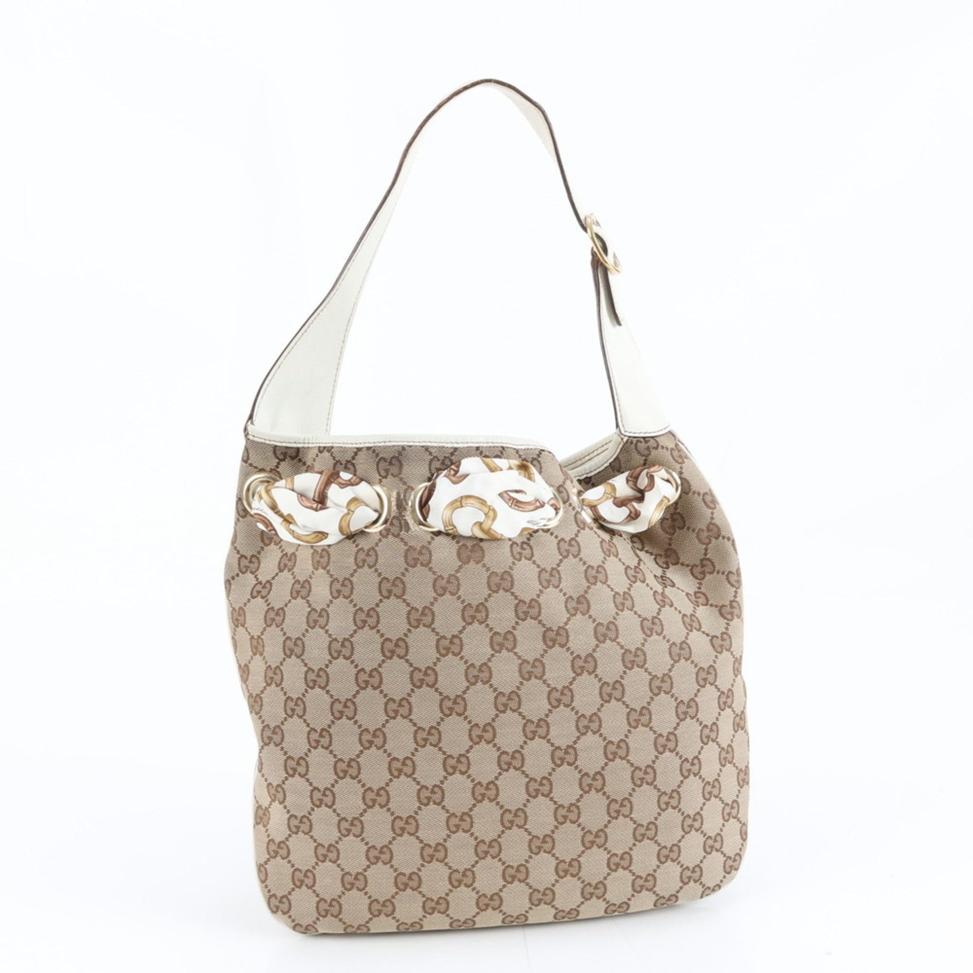 Gucci Brown Leather Canvas Shoulder Bag