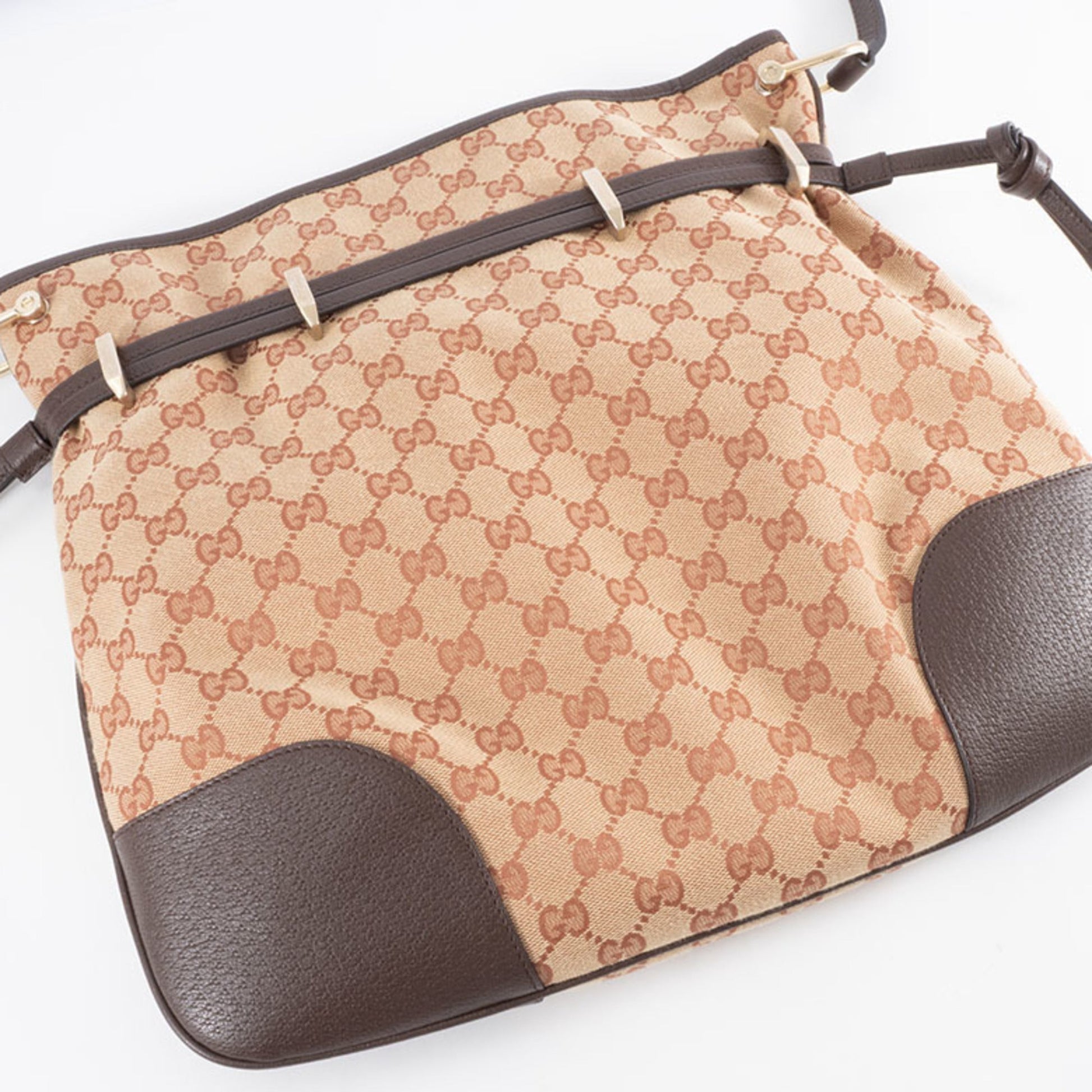 Gucci Beige Brown Gg Canvas Leather Shoulder Bag