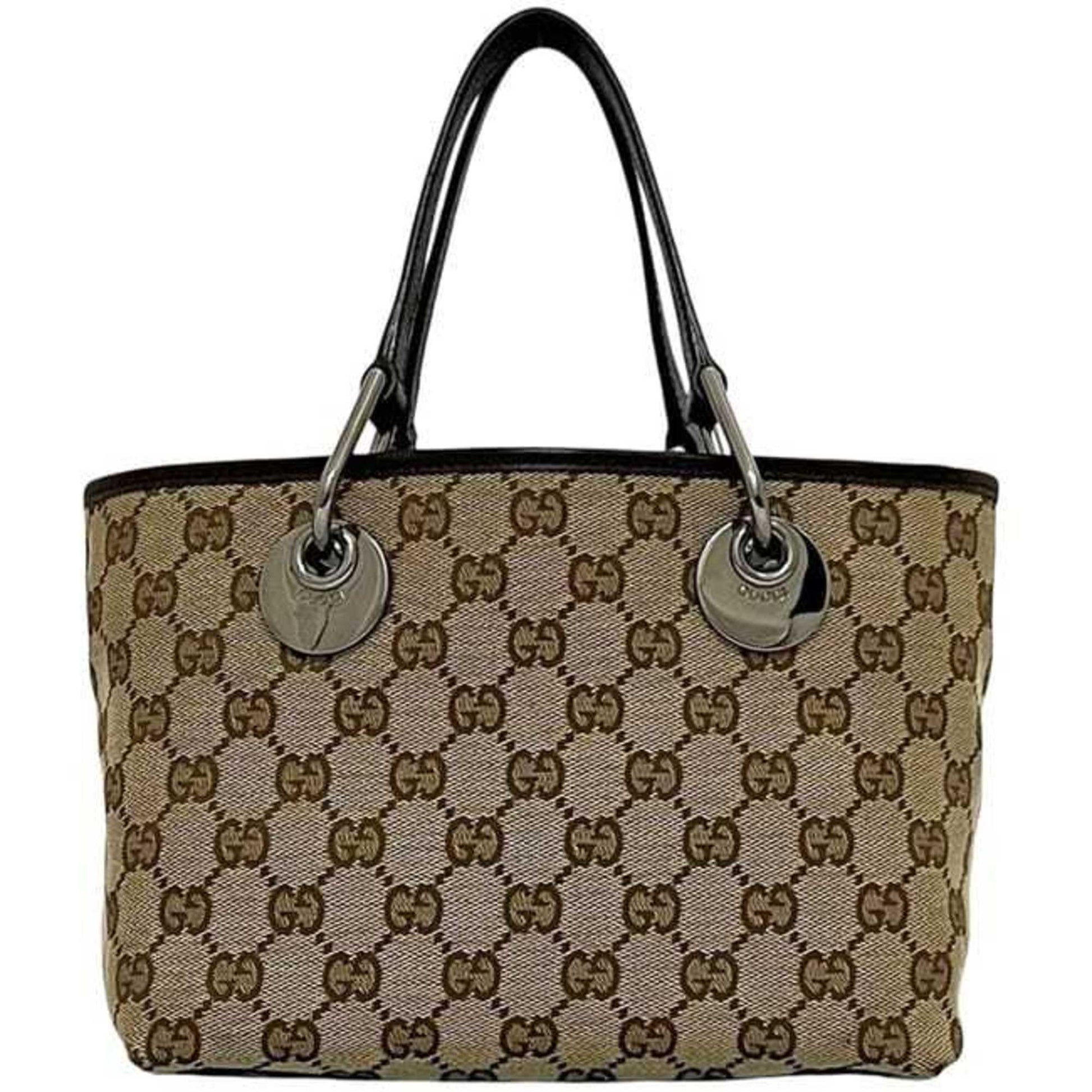 Gucci Beige Brown Canvas Leather Handbag Tote Bag
