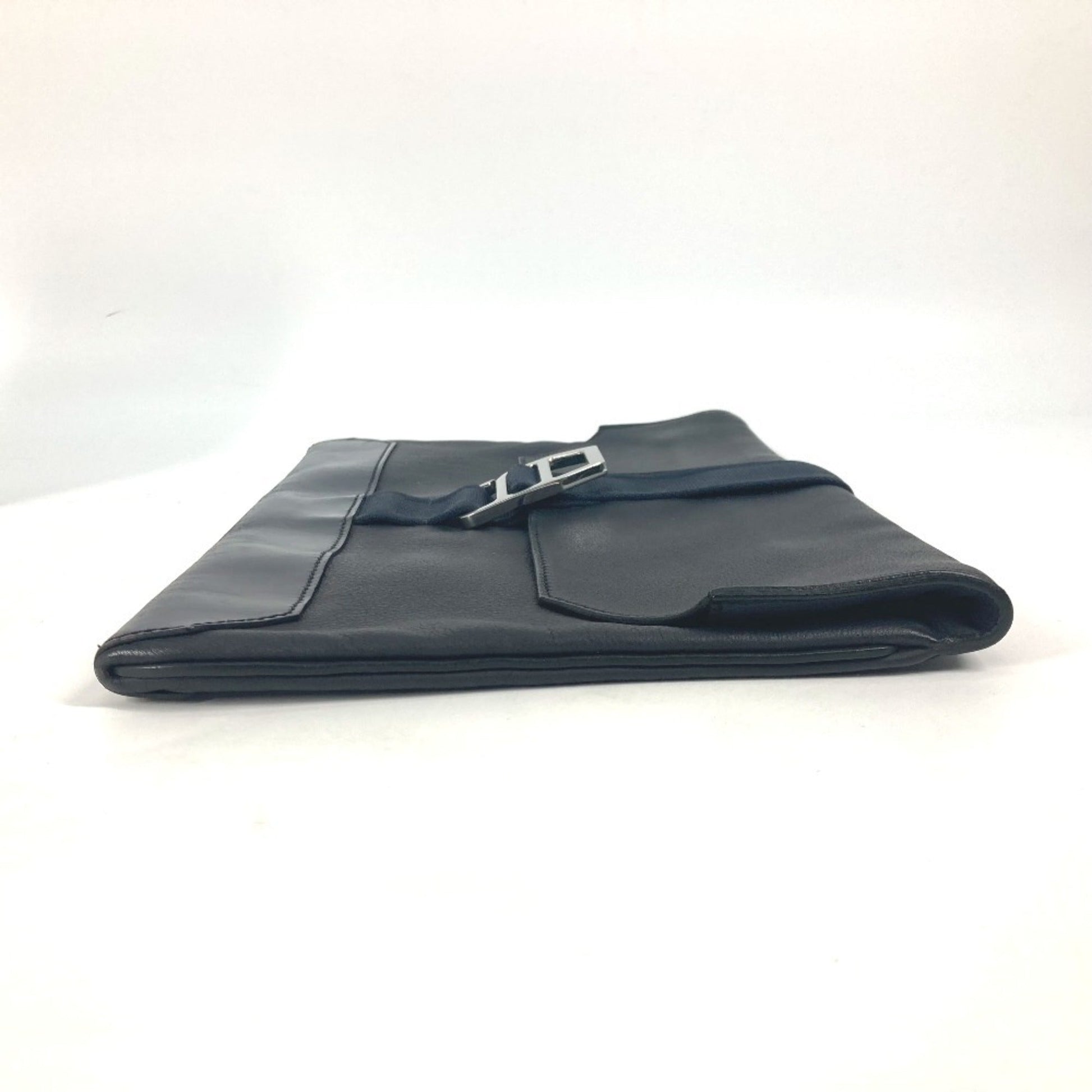 Hermes Clutch Bag Pouch Leather Navy