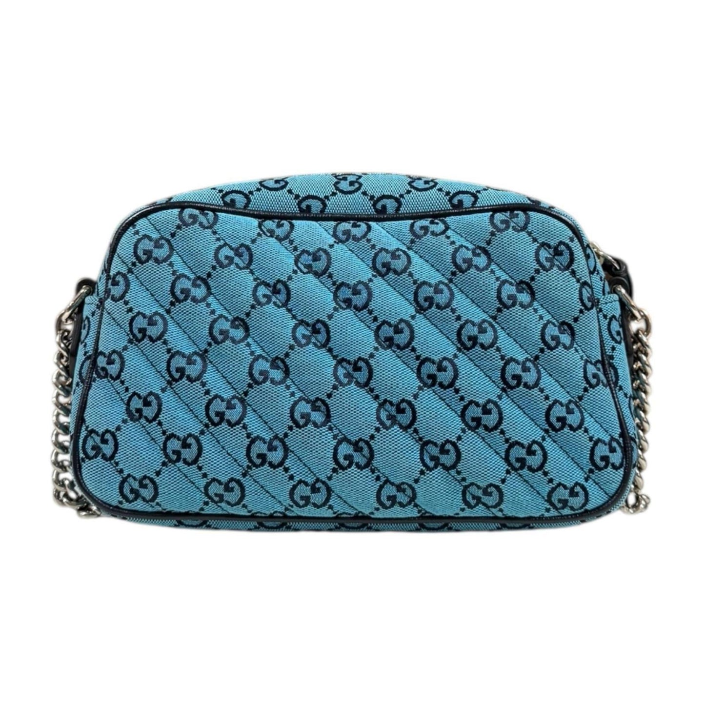 Gucci Gg Marmont Blue Navy Canvas Leather Shoulder Bag