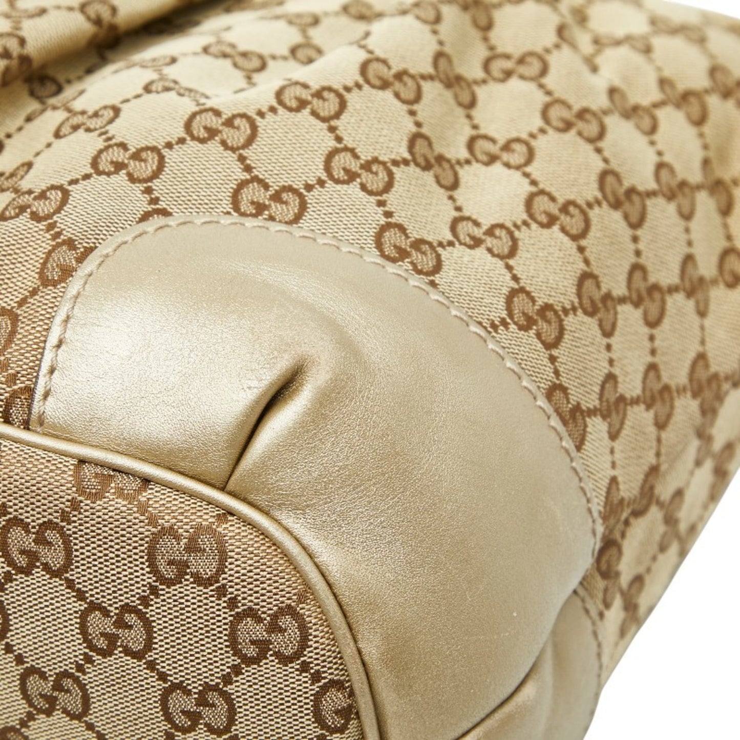 Gucci Beige Brown Canvas Leather Shoulder Bag Tote Bag