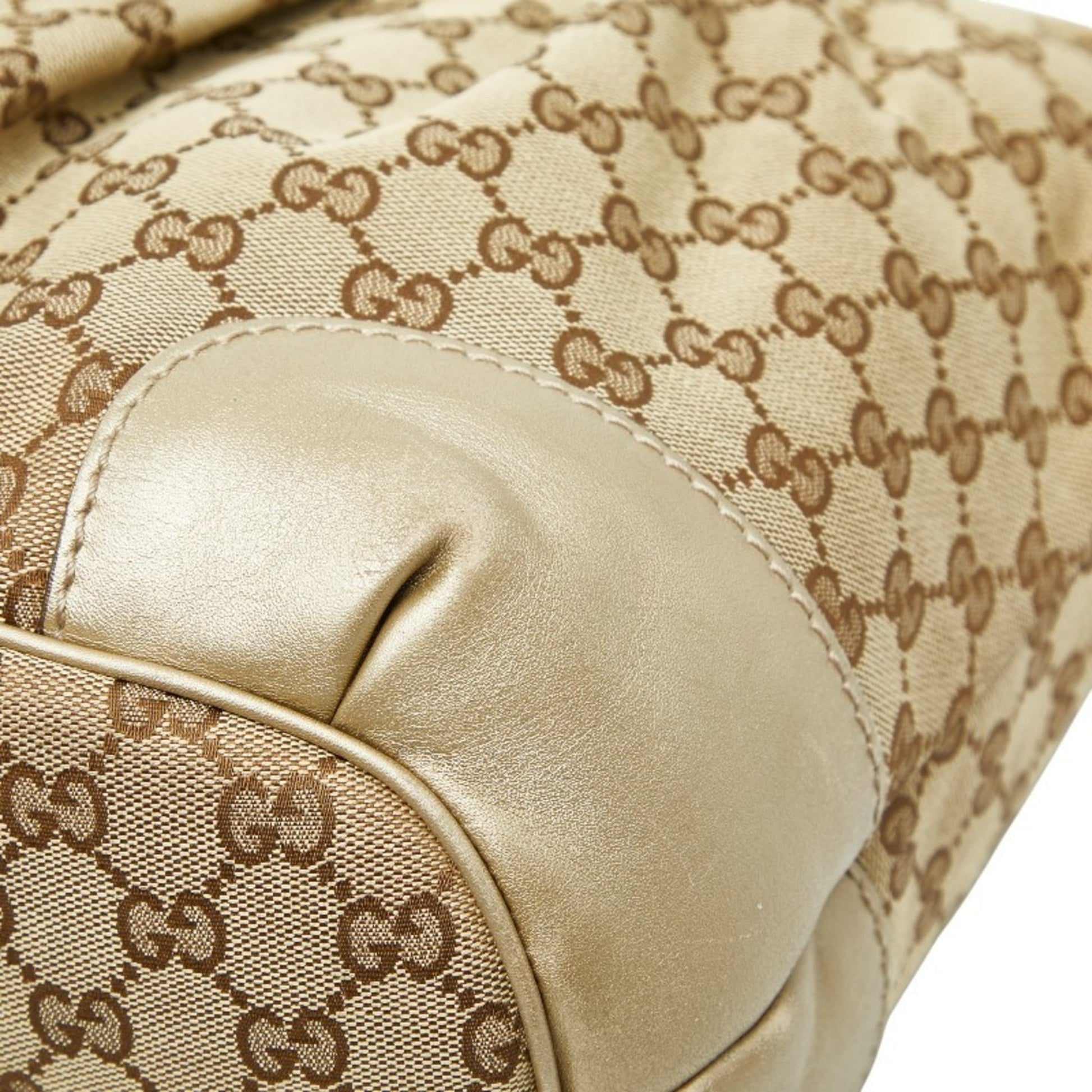 Gucci Beige Brown Canvas Leather Shoulder Bag Tote Bag