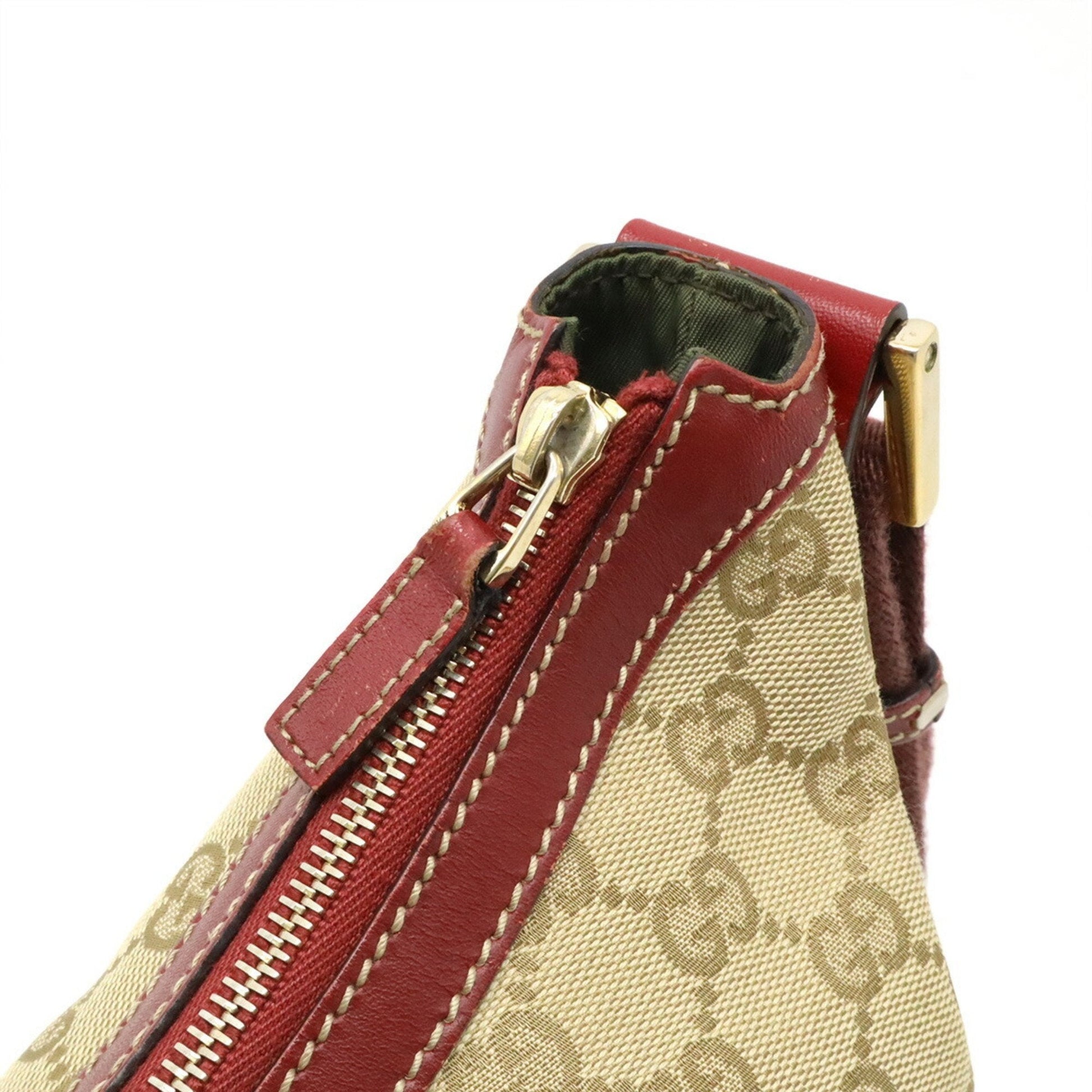 Gucci Beige Red Color Gg Canvas Leather Shoulder Bag