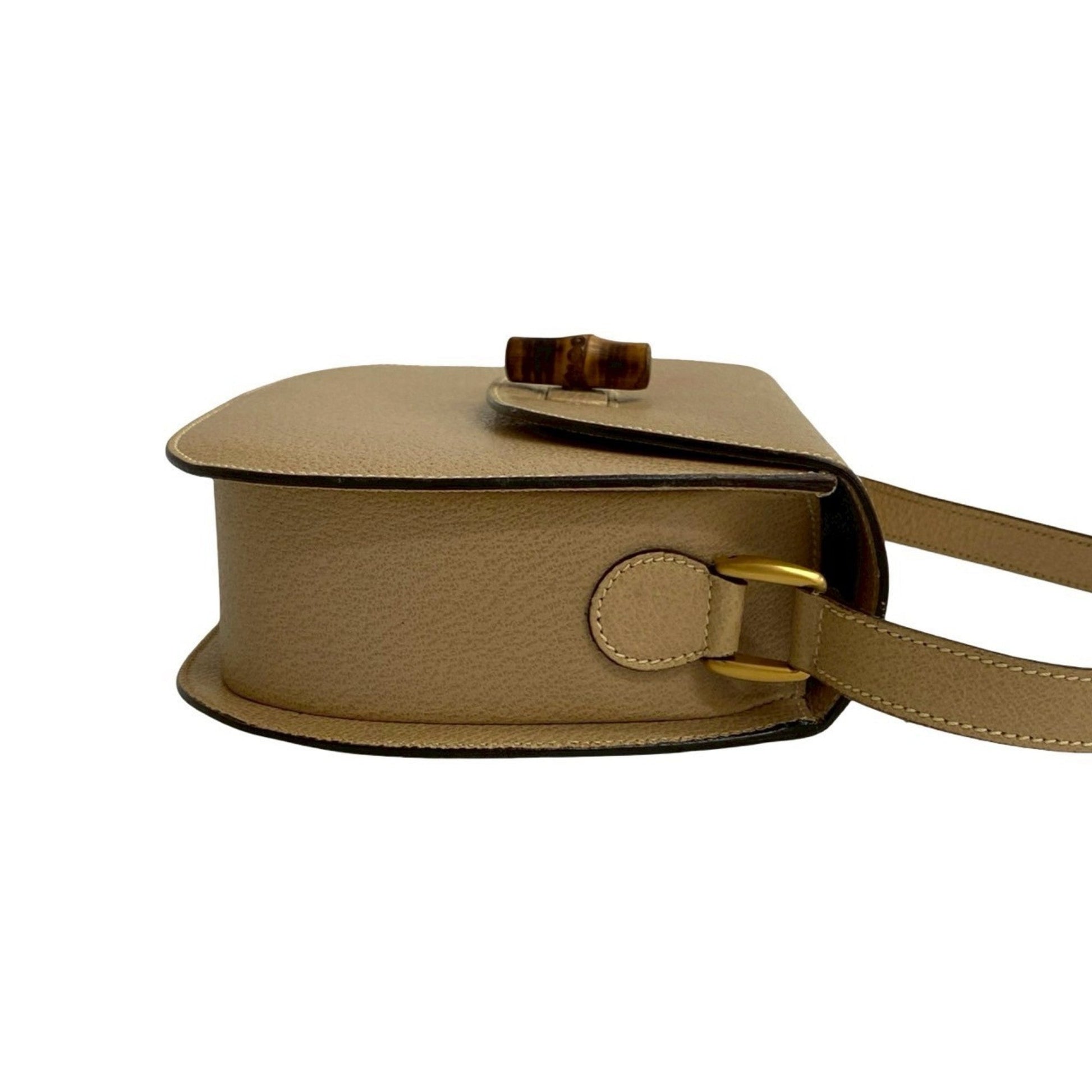 Gucci Beige Leather Bamboo Pochette Shoulder Bag