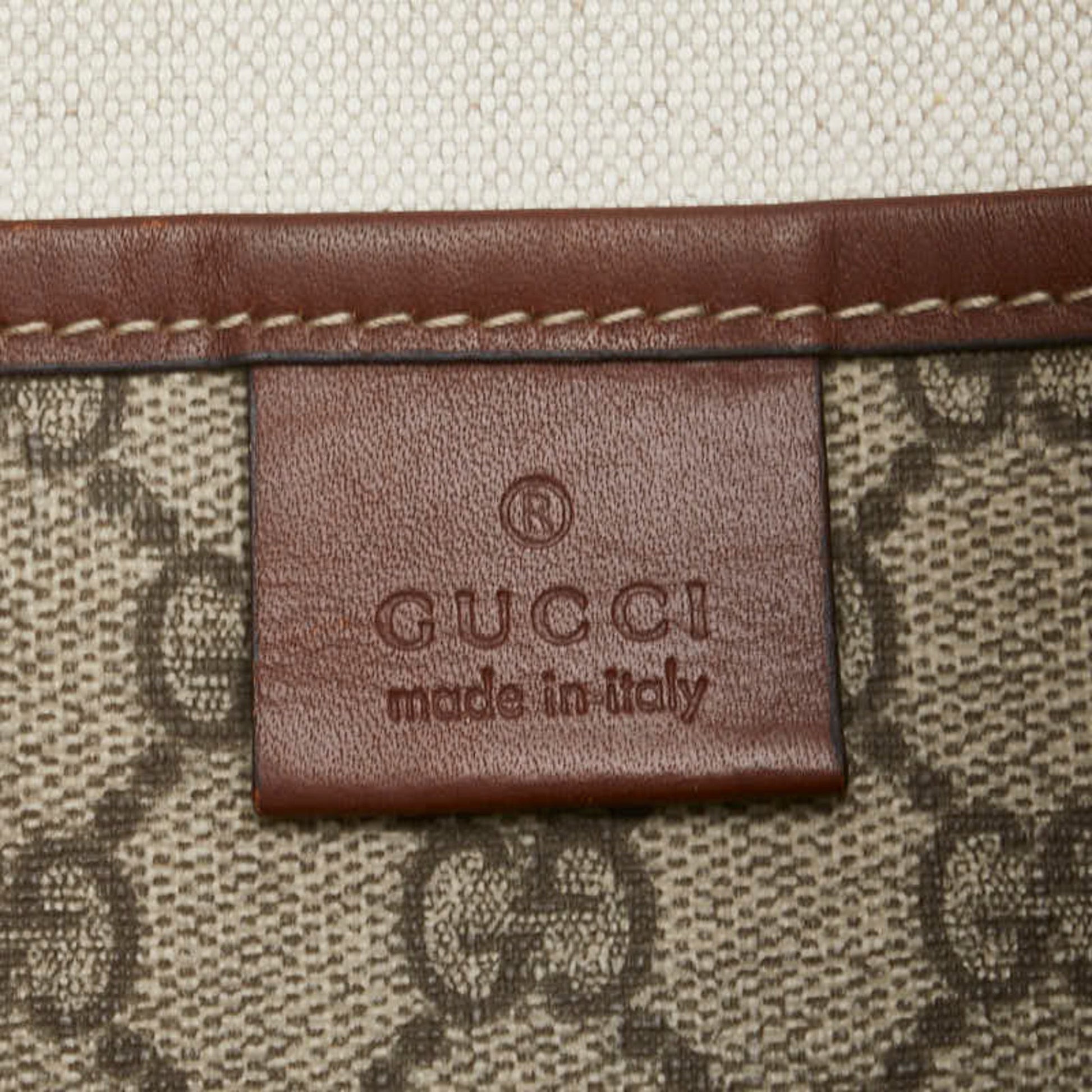 Gucci Sherry Line Beige Brown Pvc Leather Tote Bag