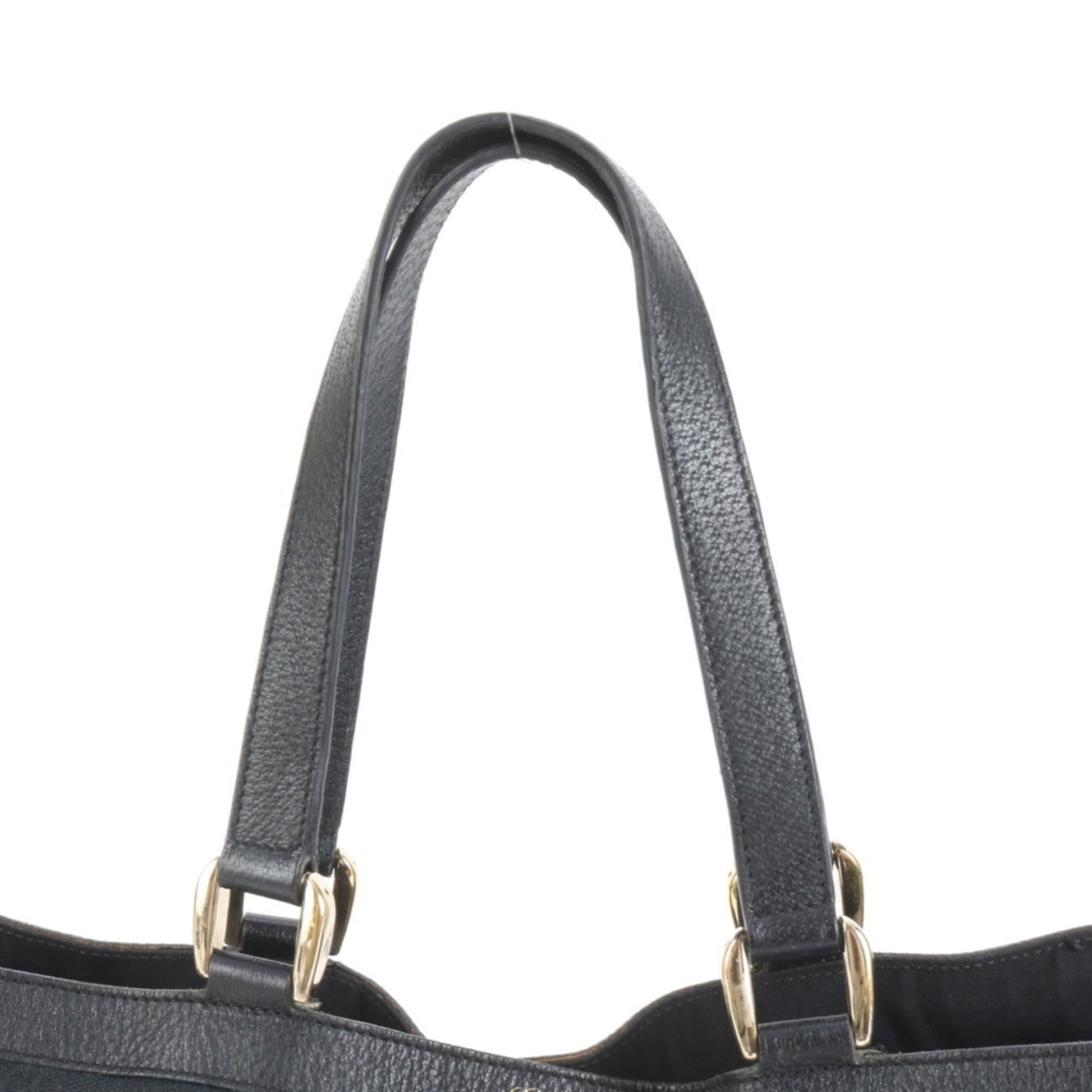 Gucci Black Leather Canvas Tote Bag