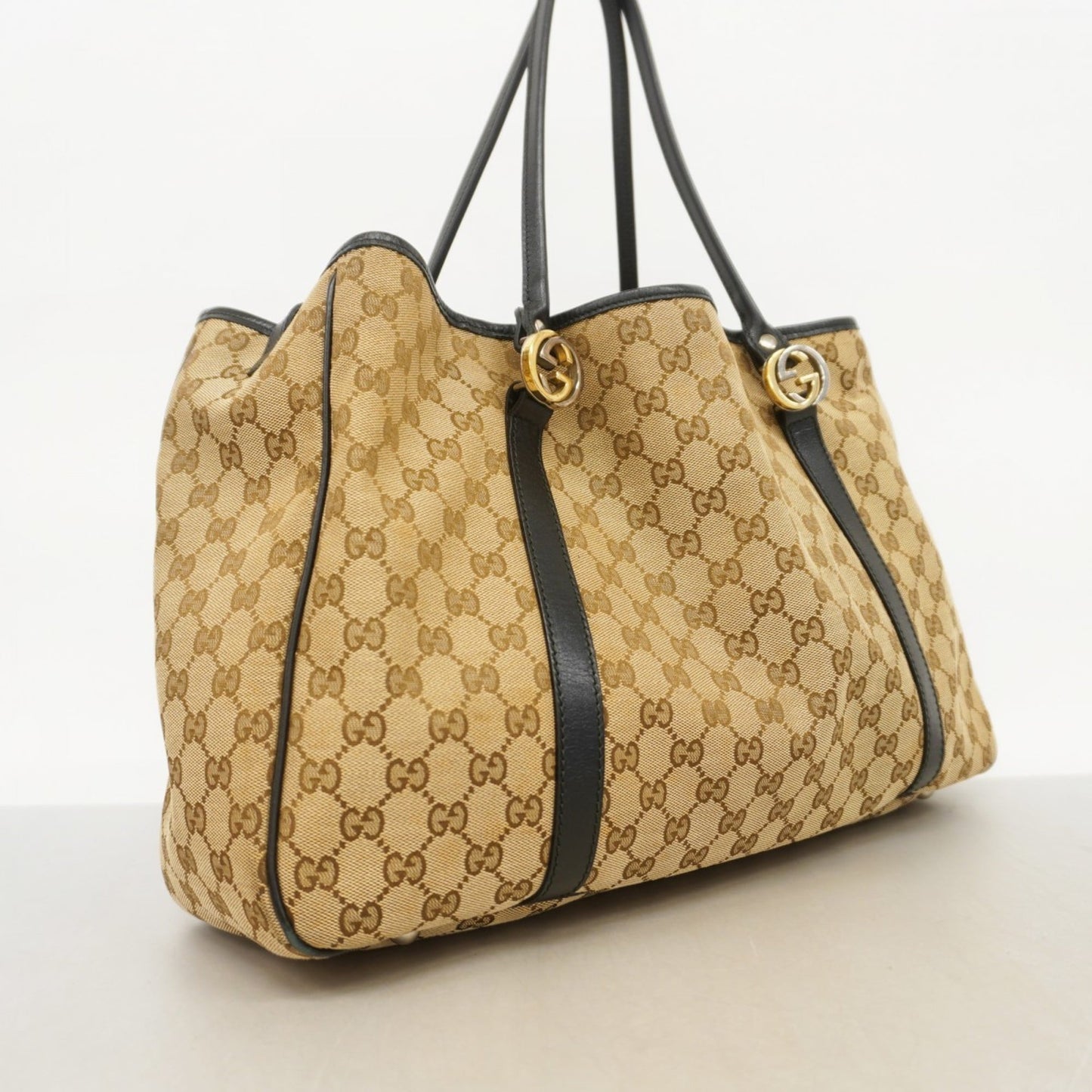 Gucci Black Brown Canvas Tote Bag