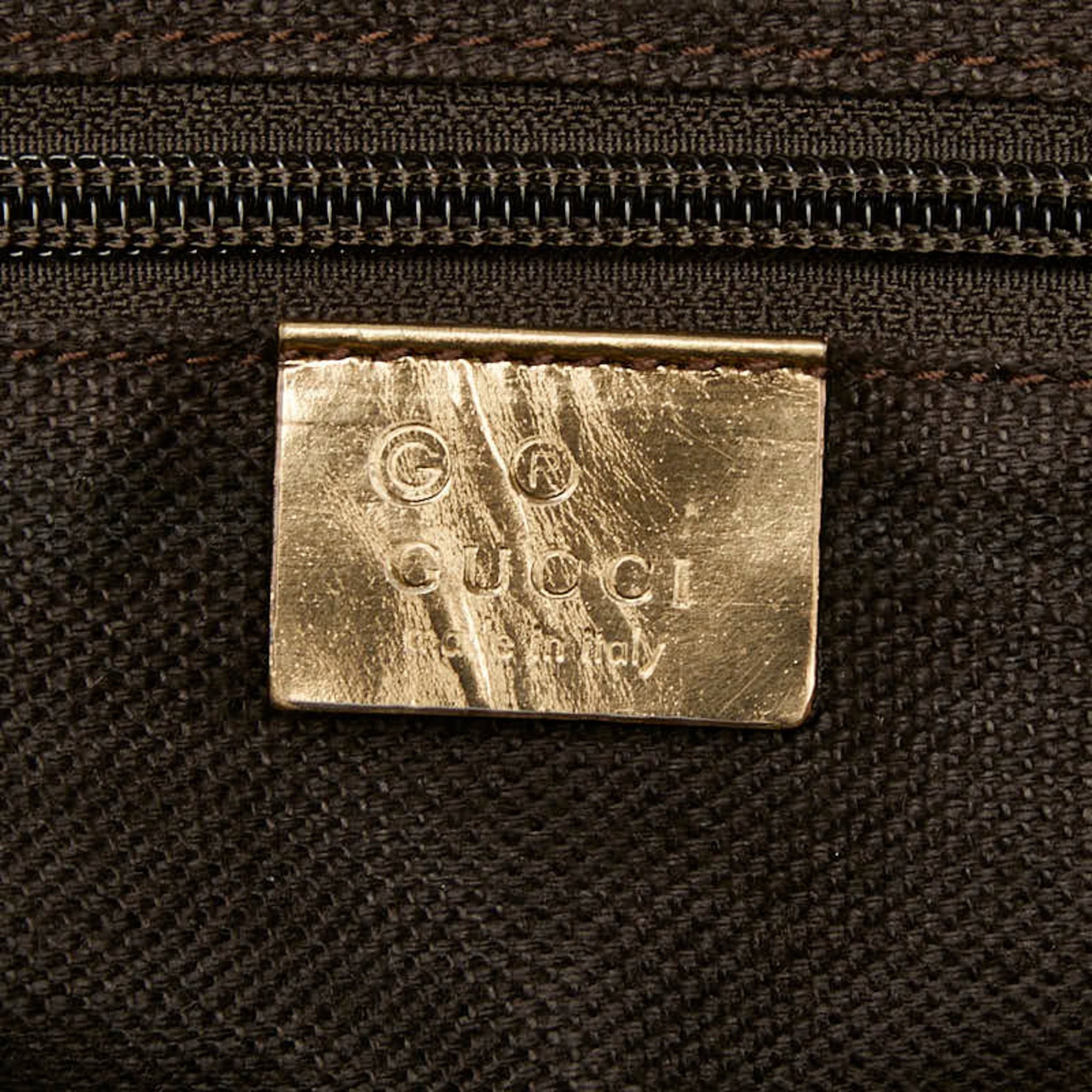 Gucci Beige Gold Canvas Leather Handbag Tote Bag