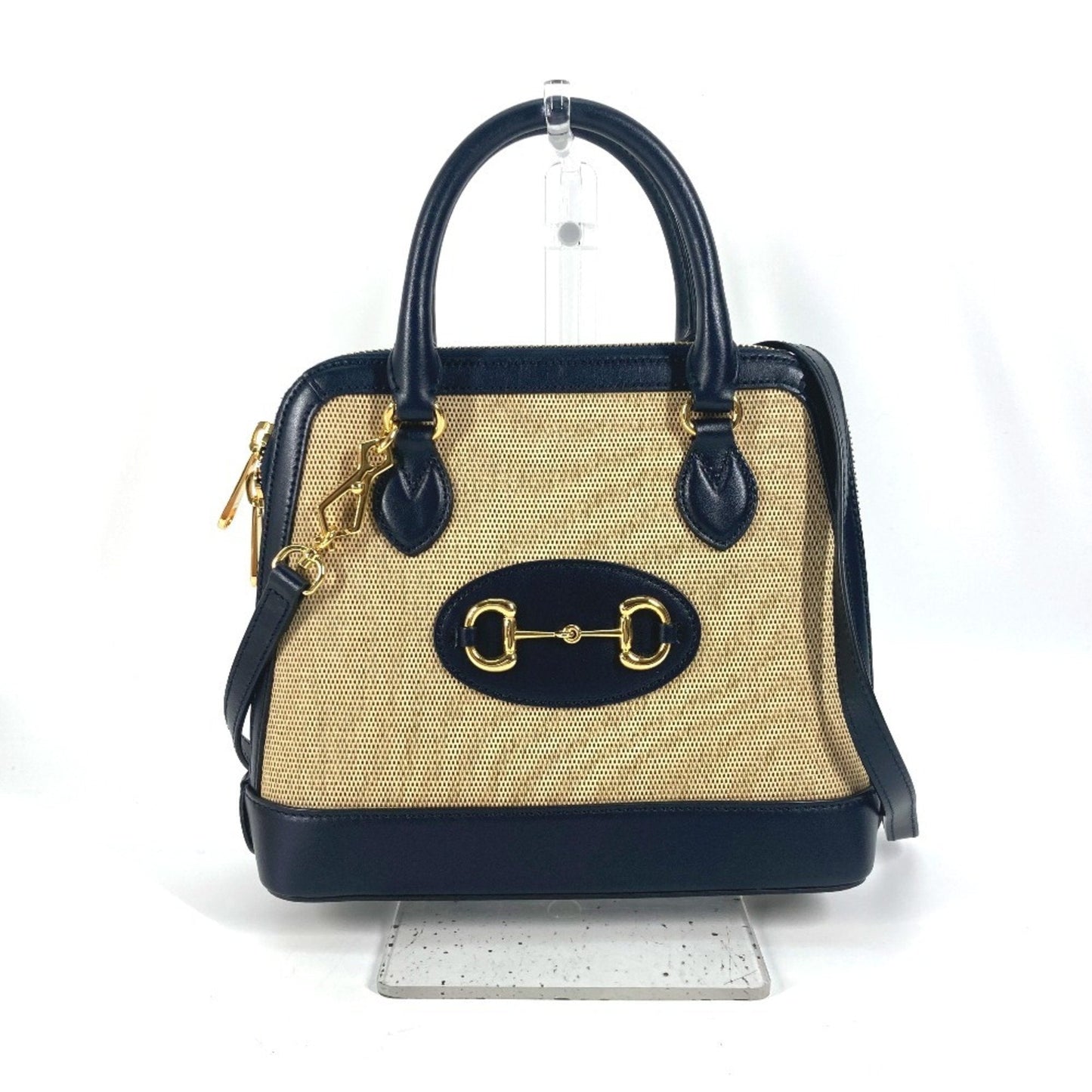 Gucci Beige Dark Navy Canvas Leather Handbag Shoulder Bag