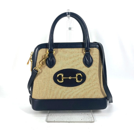Gucci Beige Dark Navy Canvas Leather Handbag Shoulder Bag