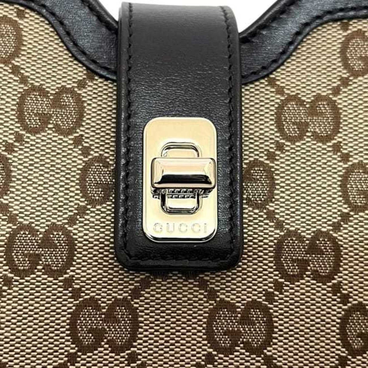 Gucci Beige Brown Canvas Leather Shoulder Bag