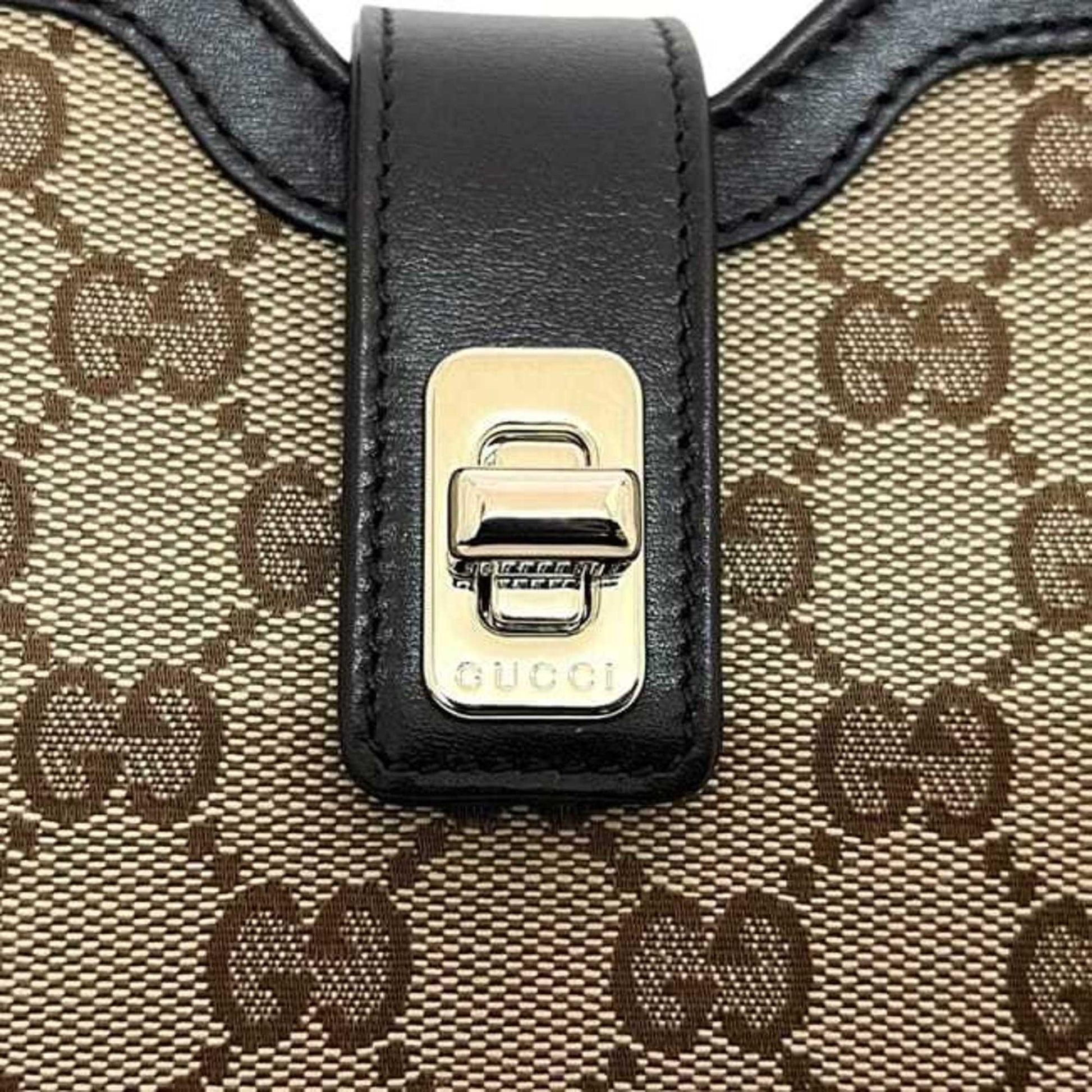 Gucci Beige Brown Canvas Leather Shoulder Bag