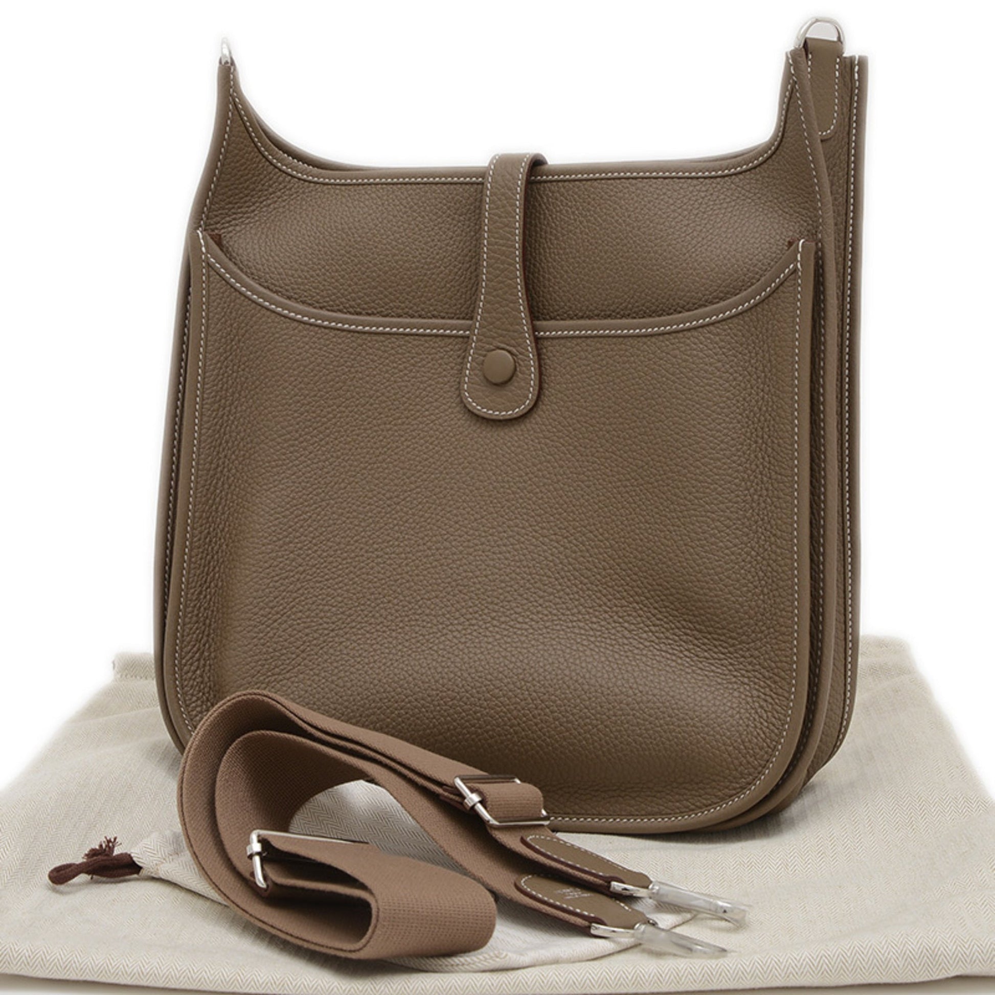 Hermes Etoupe Taurillon Clemence Shoulder Bag Leather Gray Shoulder Bag 5