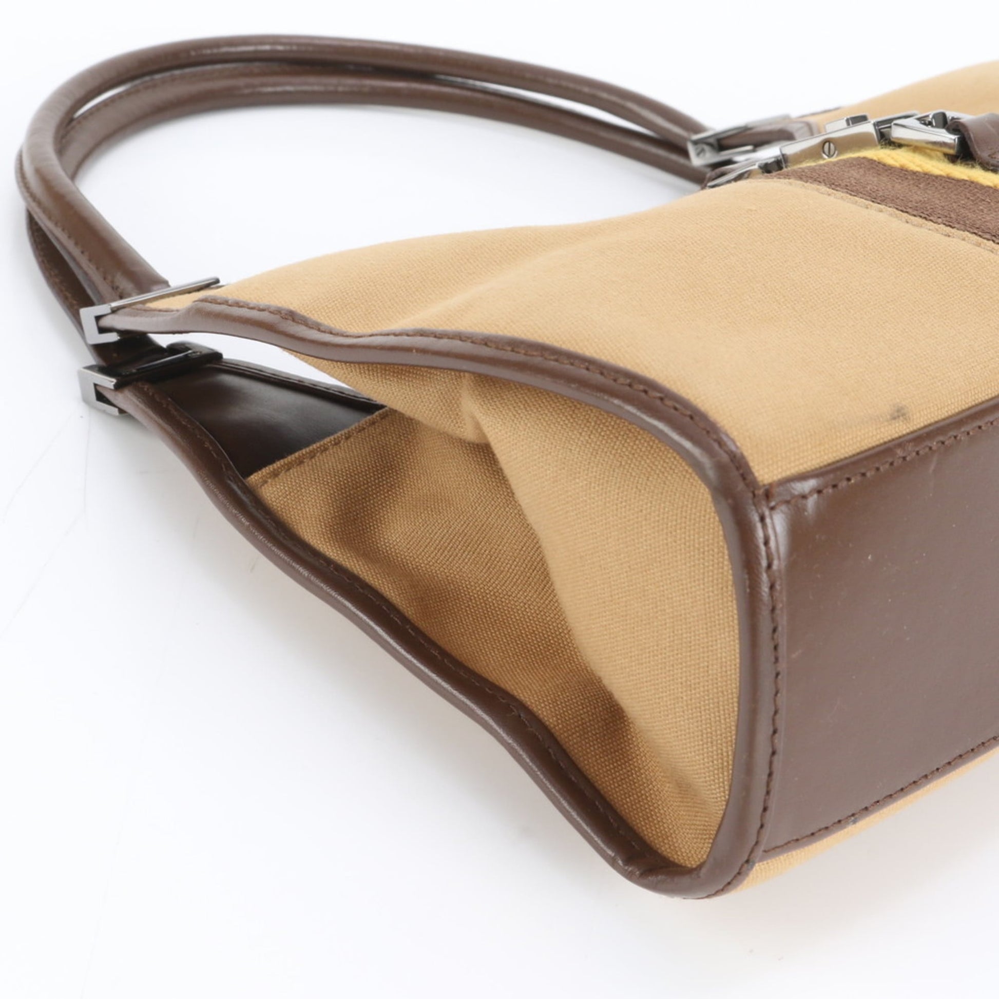 Gucci Brown Leather Canvas Shoulder Bag