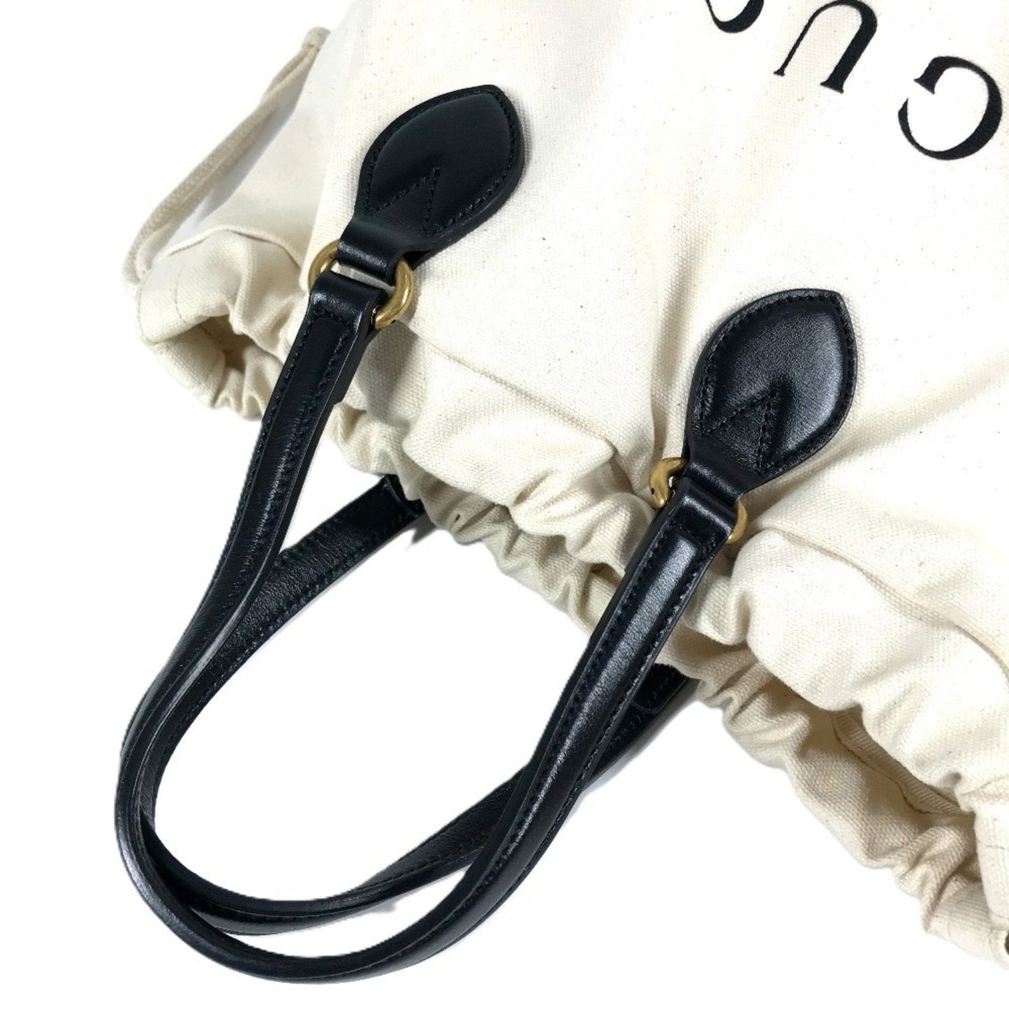Gucci Black White Leather Canvas Shoulder Bag Tote Bag