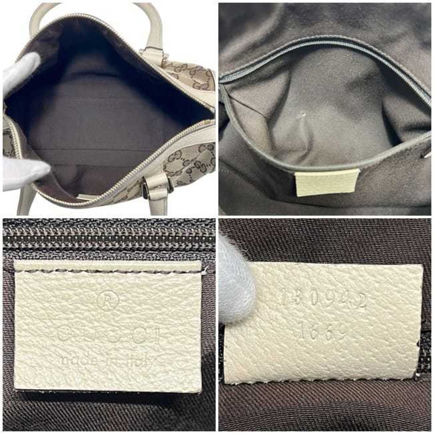 Gucci Beige White Canvas Leather Boston Bag Handbag